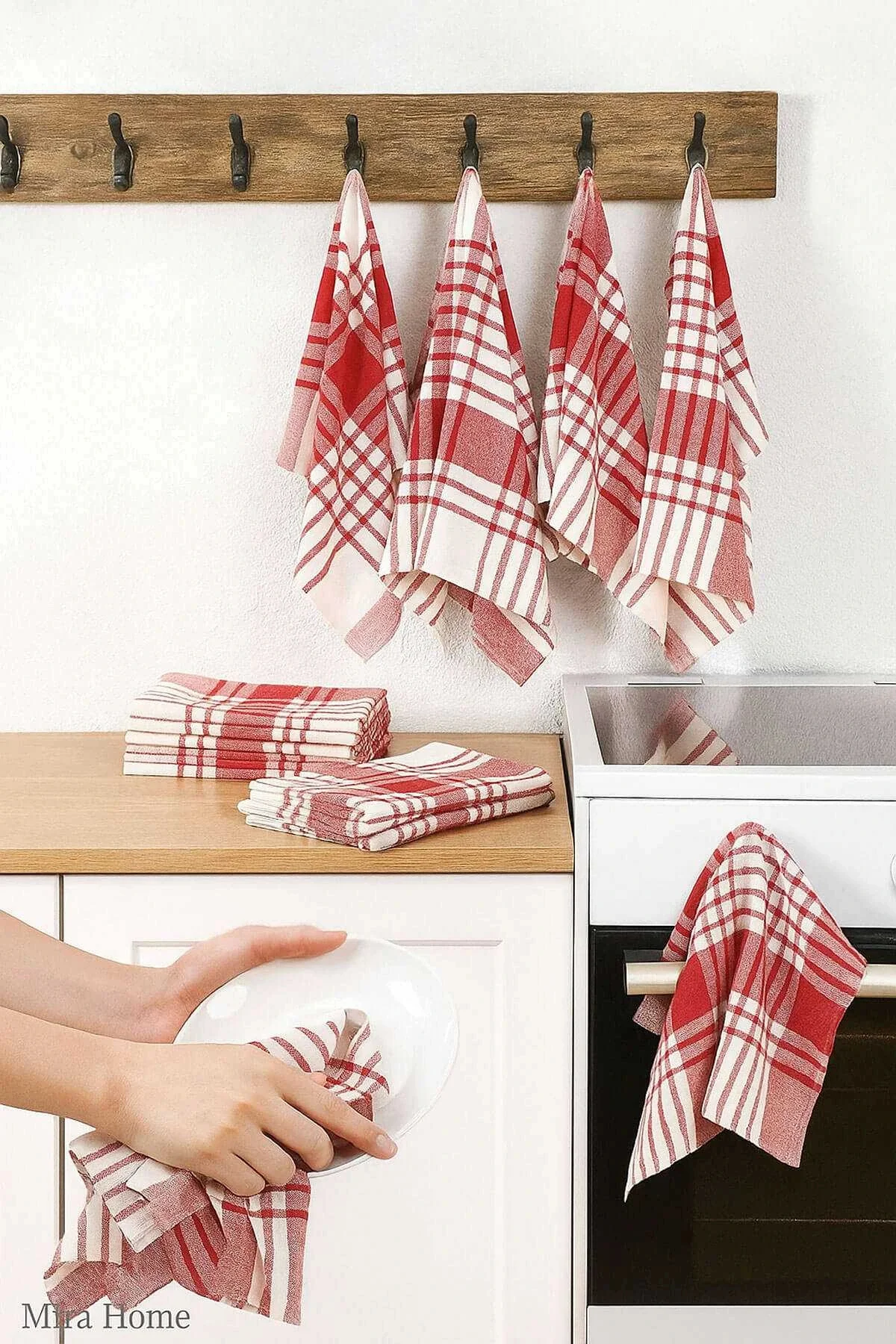 10 lu Lüks Bulaşık Kurulama Bezi ve Mutfak Peçetesi 50x70 Cm Daily Kırmızı - Mira Home Görsel 2