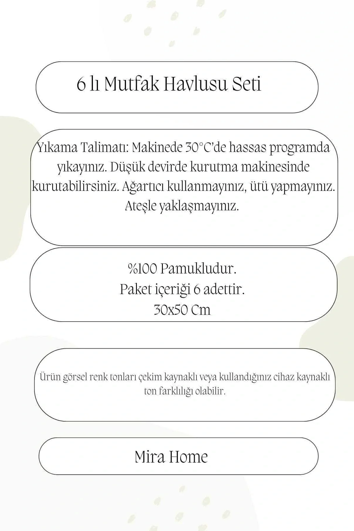 6 Parça Mutfak Havlusu Seti %100 Pamuklu Özlem - Mira Home Görsel 3