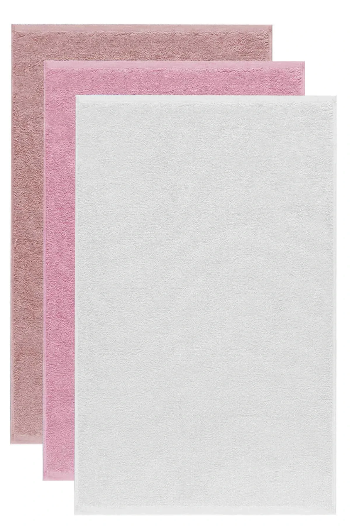 3 lü Düz Renk El Yüz Havlu Seti %100 Pamuklu 50x90 Cm Gül-Pembe-Beyaz - Mira Home Görsel 2
