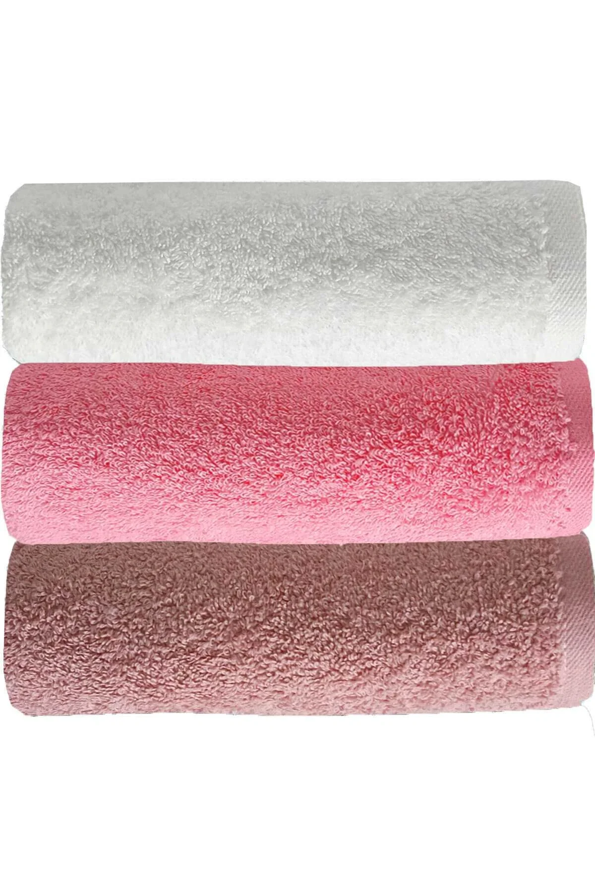 3 lü Düz Renk El Yüz Havlu Seti %100 Pamuklu 50x90 Cm Gül-Pembe-Beyaz
