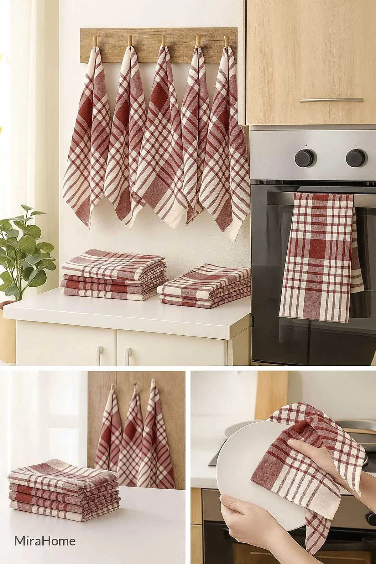 10 lu Lüks Bulaşık Kurulama Bezi ve Mutfak Peçetesi 50x70 Cm Daily Bordo - Mira Home Görsel 2