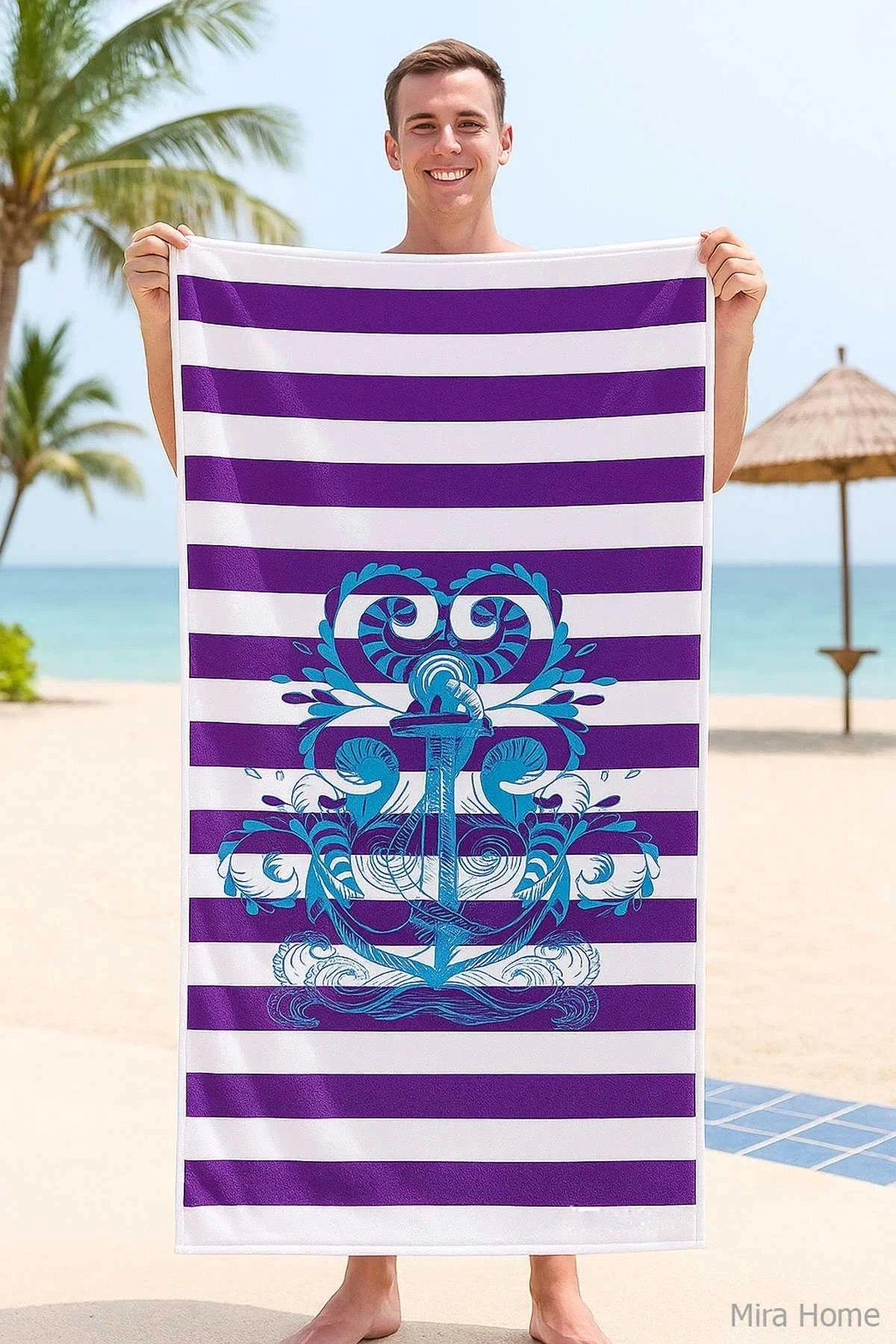 SeaDream Tropikal Desenli Plaj Havlusu 70X140 Cm Çapa