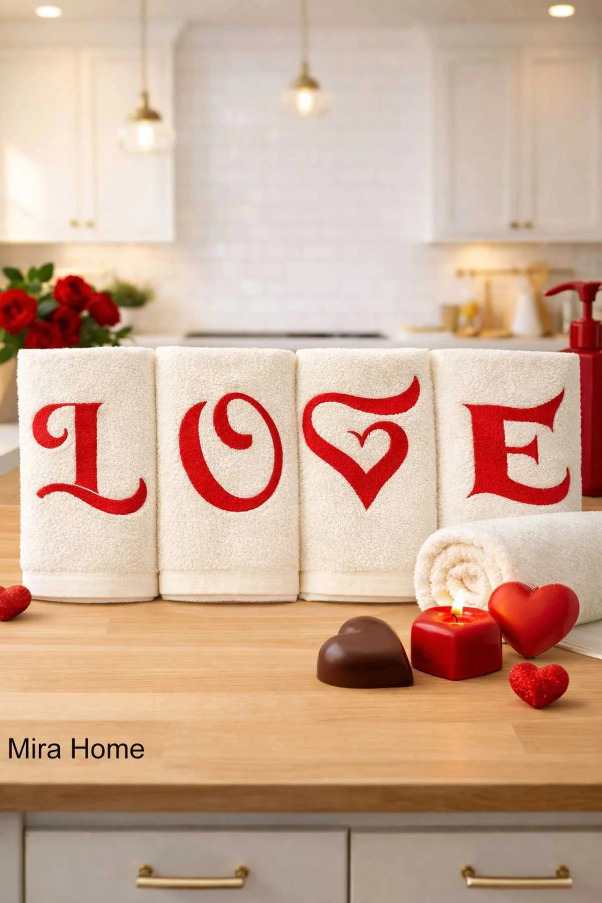 Love Nakışlı 4lü Mutfak Havlusu Seti 30x50 cm - Mira Home Görsel 2