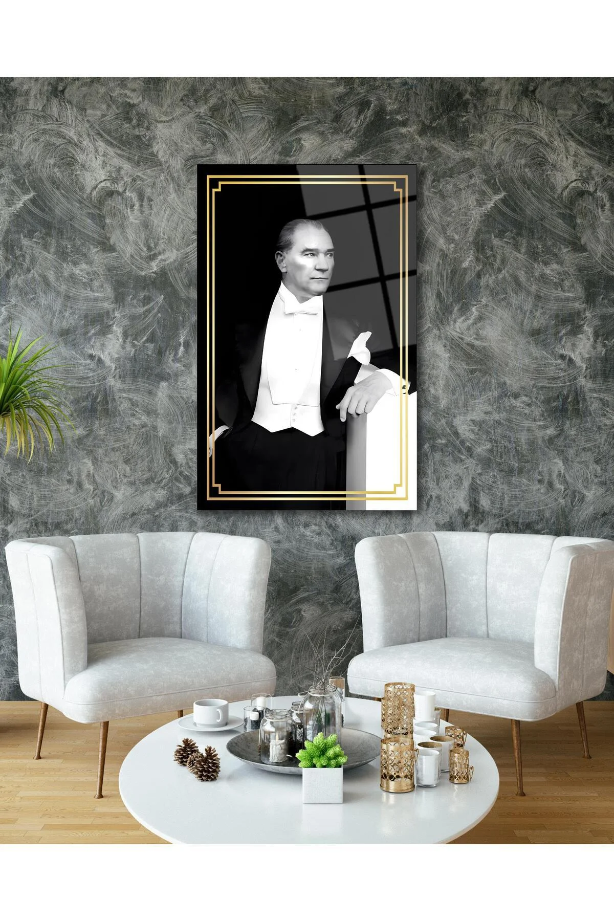 Atatürk Portre Cam Tablo Modern Ev Ofis Salon Hediyelik Büyük Tablo Duvar Dekoru - BYCAGRİ Görsel 7