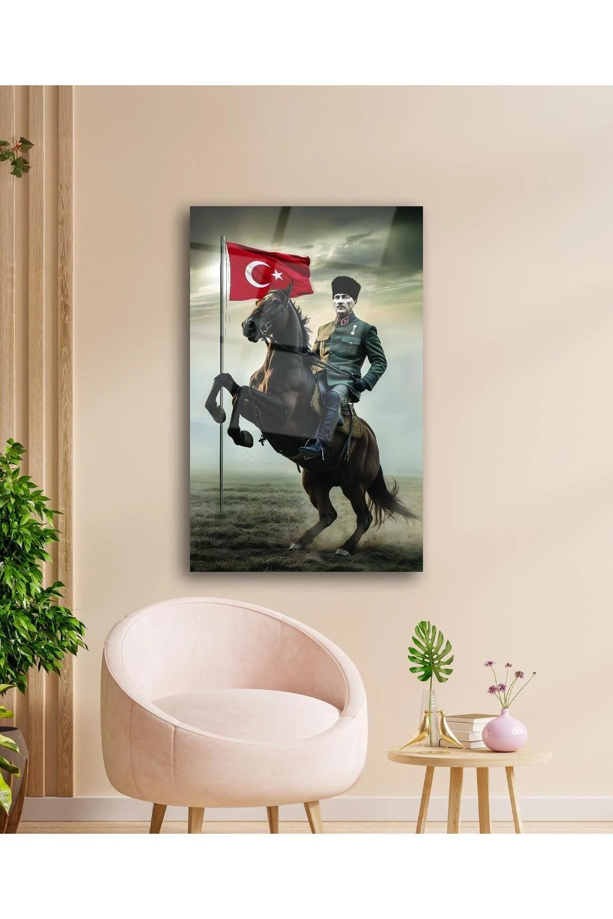 Atatürk Portre ve Türk Bayrağı Cam Tablo Modern Ev Ofis Salon Hediyelik Büyük Tablo Duvar Dekoru - BYCAGRİ Görsel 3