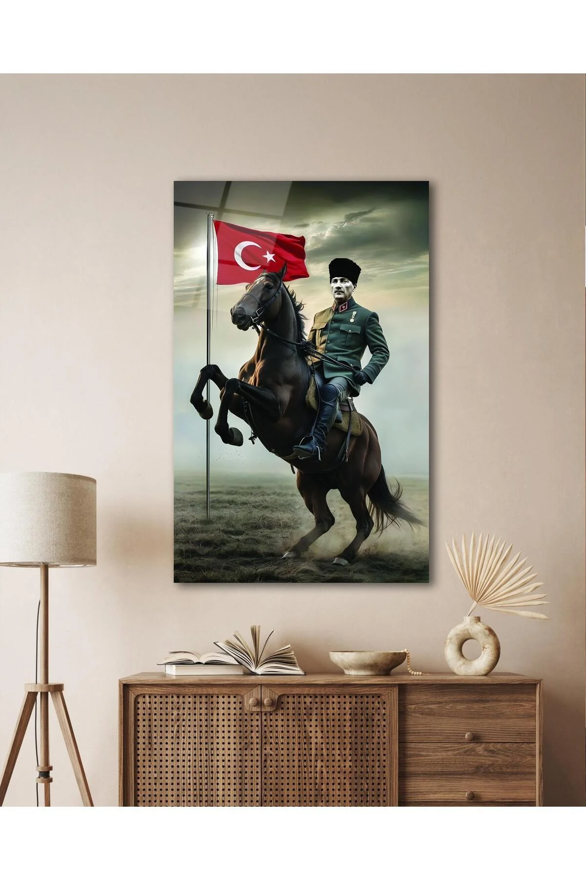 Atatürk Portre ve Türk Bayrağı Cam Tablo Modern Ev Ofis Salon Hediyelik Büyük Tablo Duvar Dekoru - BYCAGRİ Görsel 2