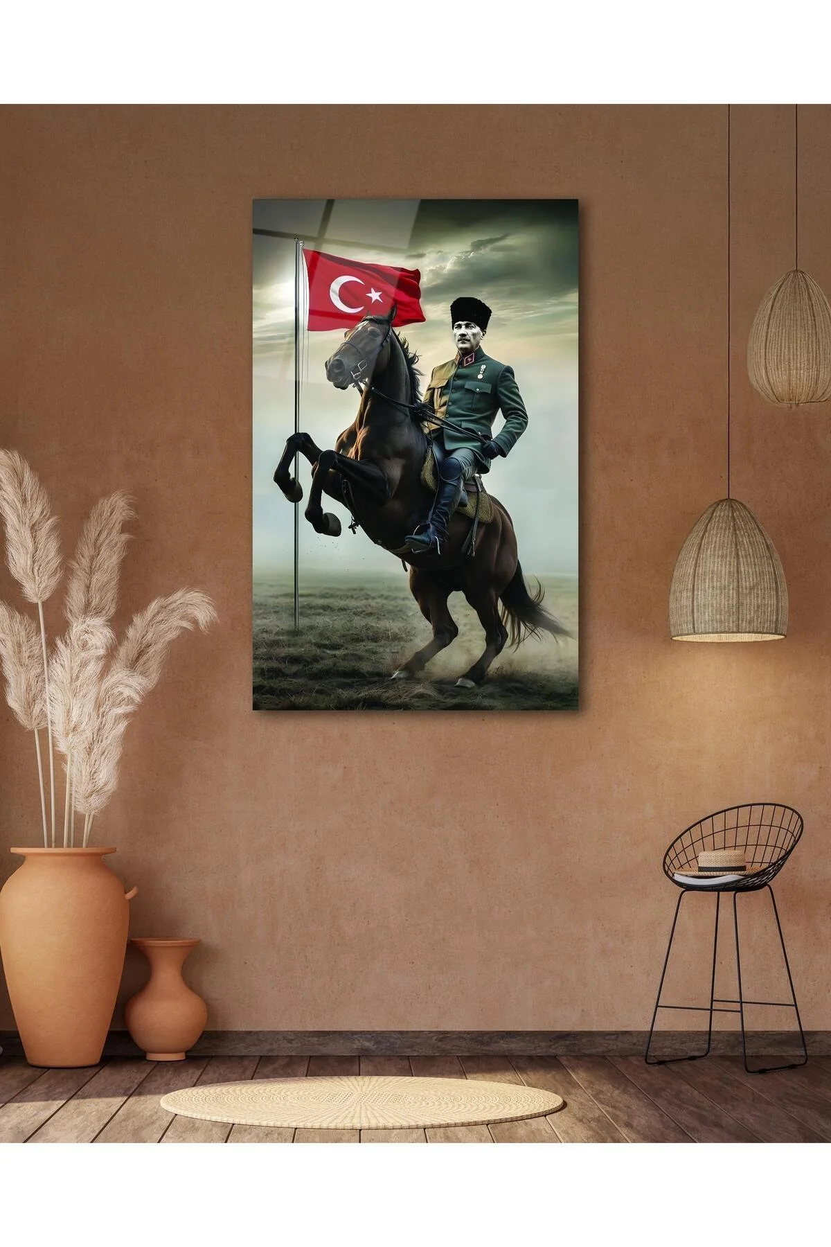 Atatürk Portre ve Türk Bayrağı Cam Tablo Modern Ev Ofis Salon Hediyelik Büyük Tablo Duvar Dekoru - BYCAGRİ Görsel 6