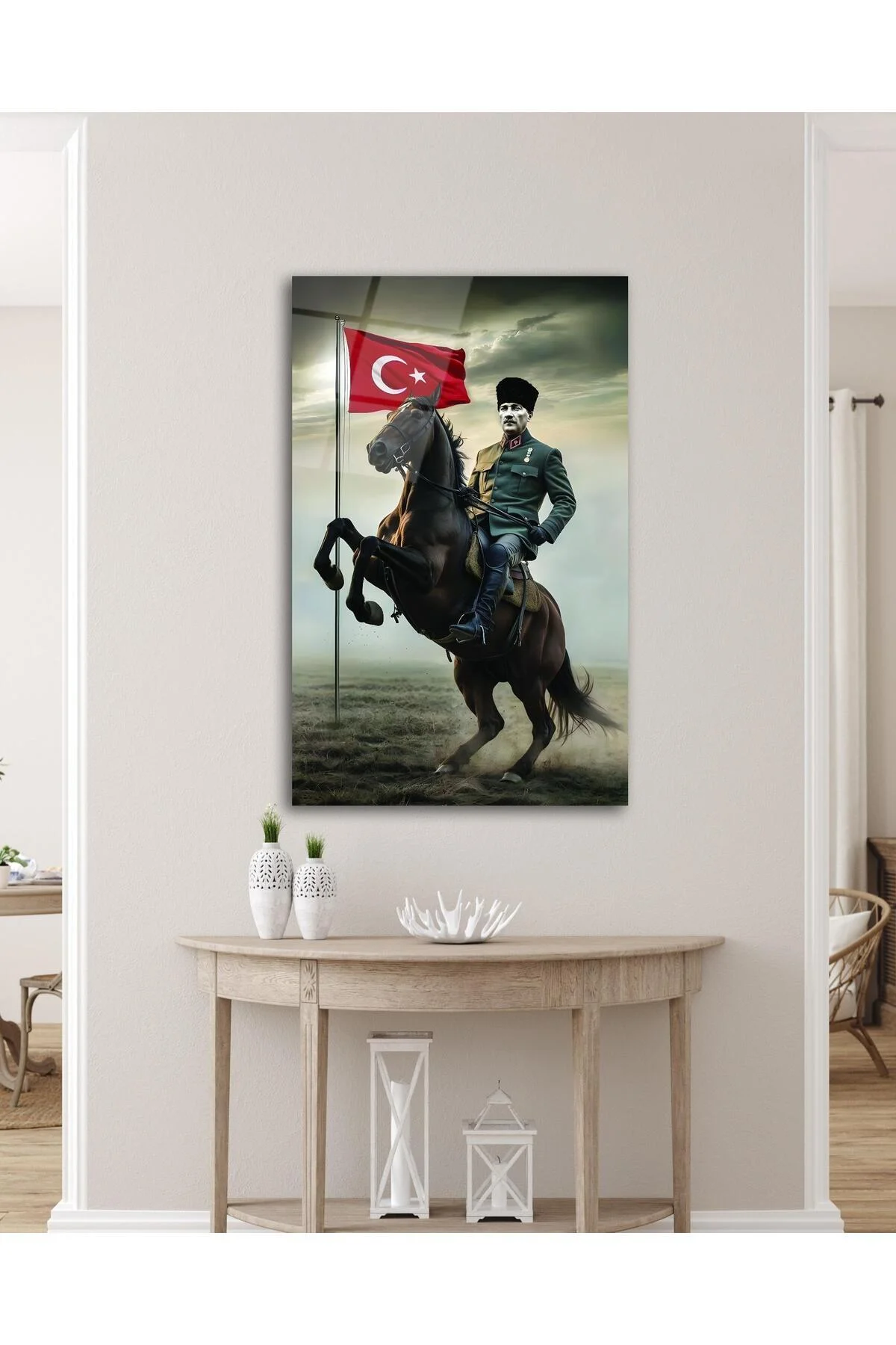 Atatürk Portre ve Türk Bayrağı Cam Tablo Modern Ev Ofis Salon Hediyelik Büyük Tablo Duvar Dekoru - BYCAGRİ Görsel 5