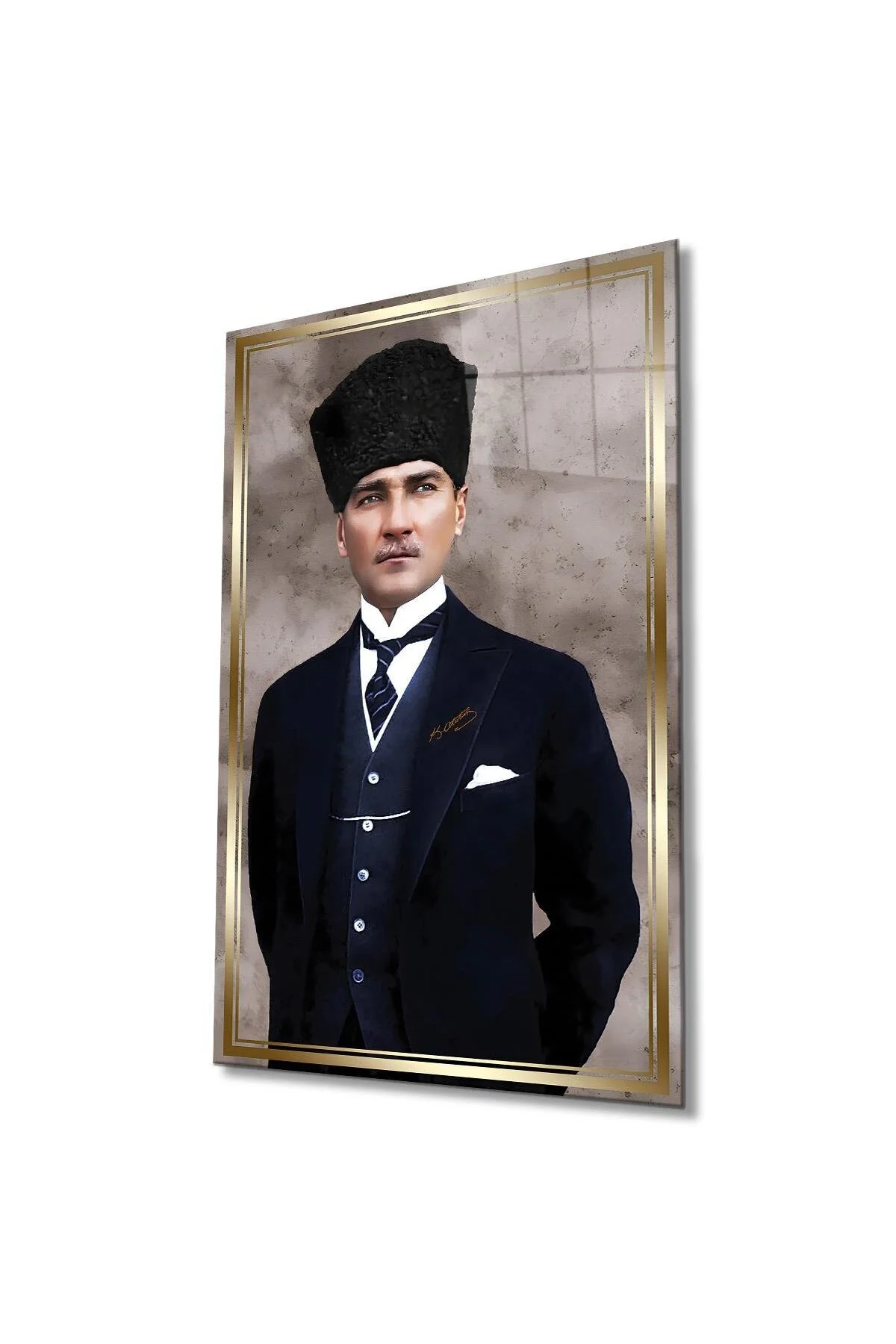 Atatürk Portre Cam Tablo Modern Ev Ofis Salon Hediyelik Büyük Tablo Duvar Dekoru
