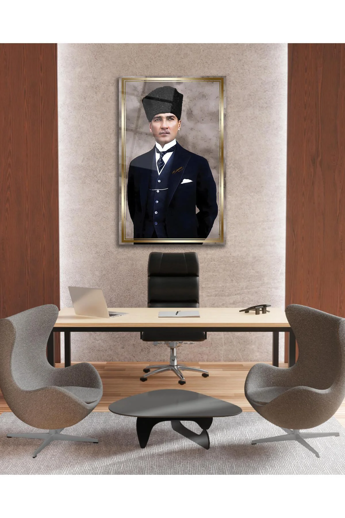 Atatürk Portre Cam Tablo Modern Ev Ofis Salon Hediyelik Büyük Tablo Duvar Dekoru - BYCAGRİ Görsel 2