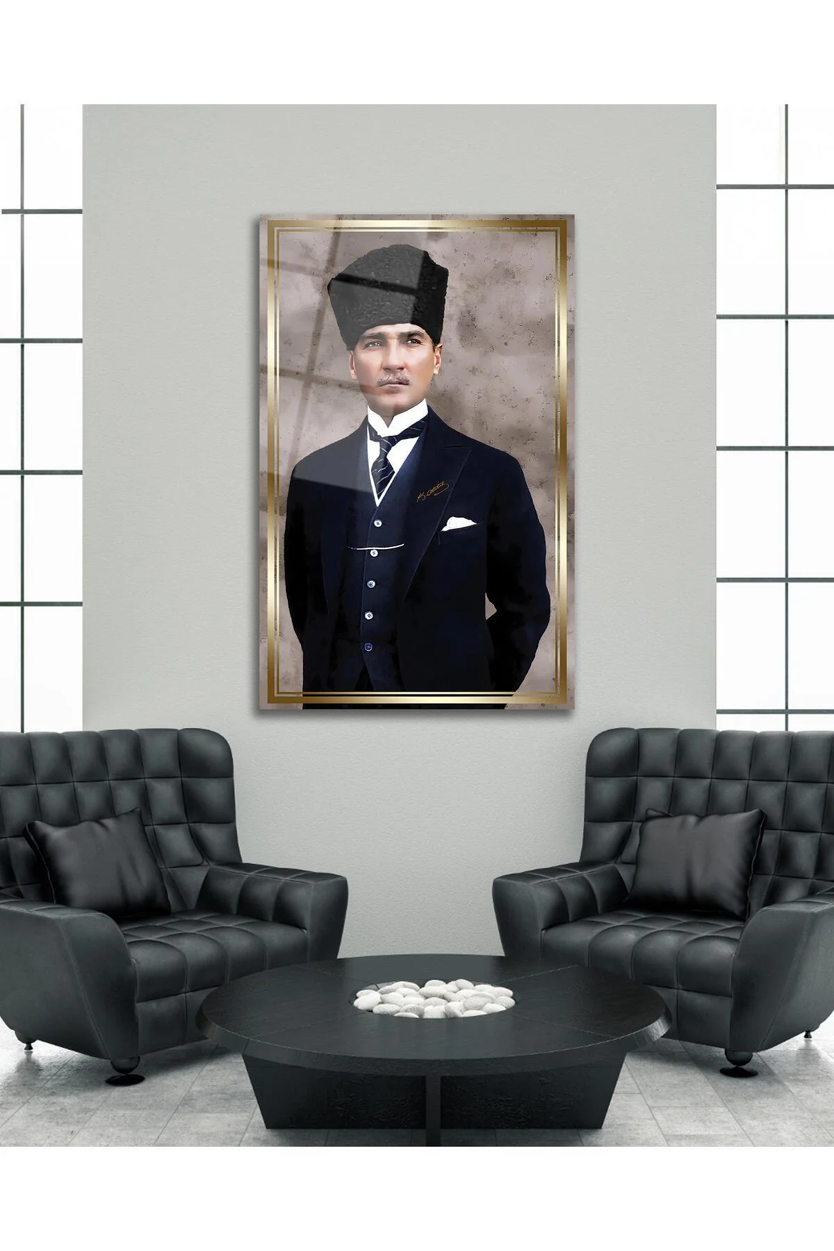Atatürk Portre Cam Tablo Modern Ev Ofis Salon Hediyelik Büyük Tablo Duvar Dekoru - BYCAGRİ Görsel 3