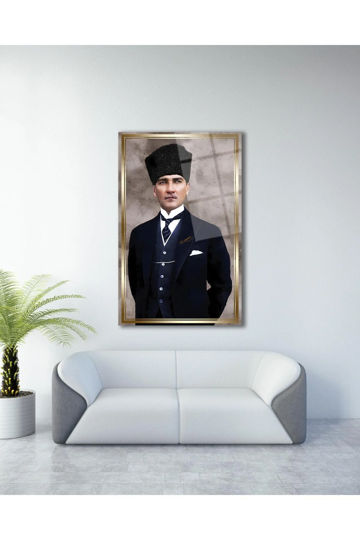 Atatürk Portre Cam Tablo Modern Ev Ofis Salon Hediyelik Büyük Tablo Duvar Dekoru - BYCAGRİ Görsel 7