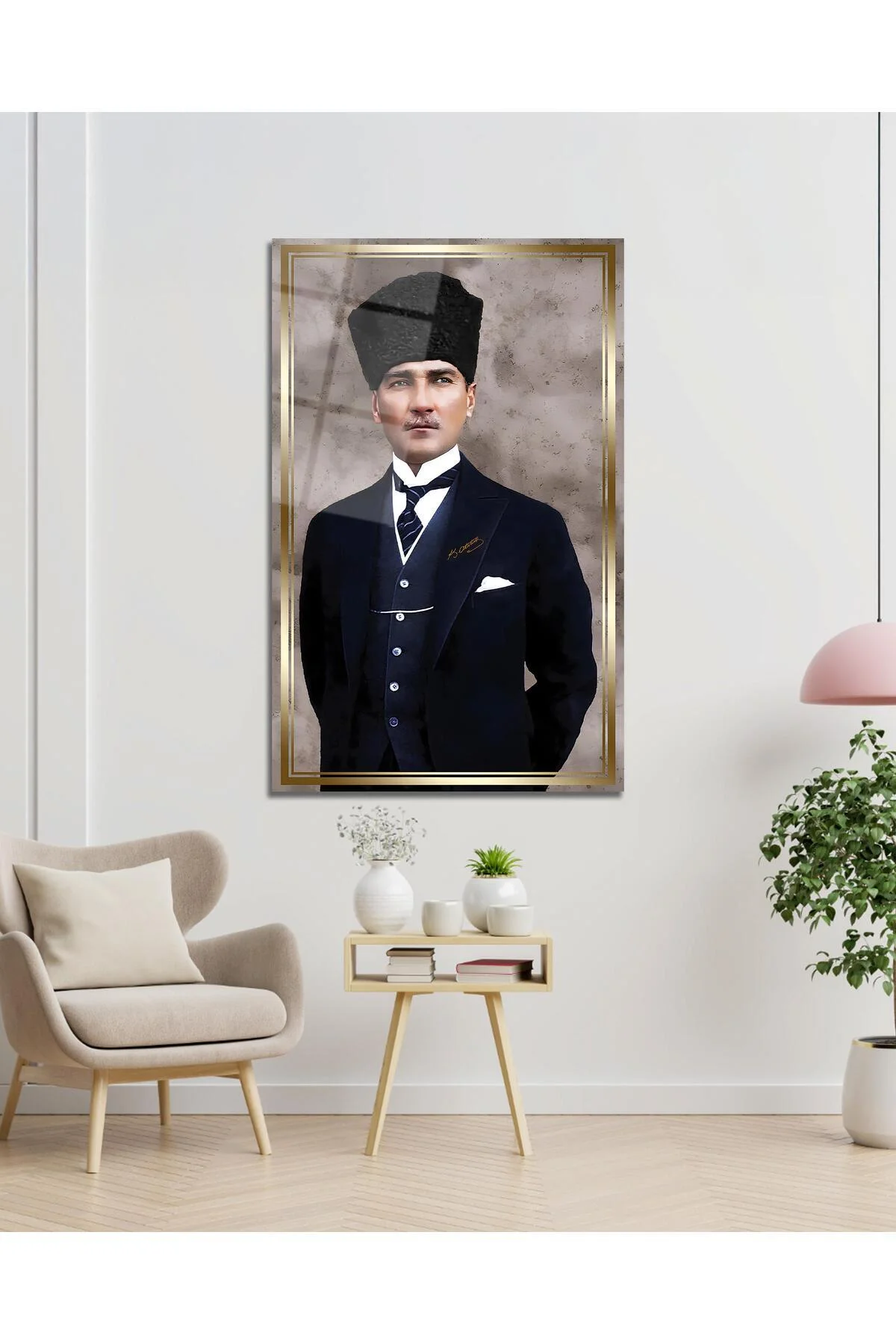 Atatürk Portre Cam Tablo Modern Ev Ofis Salon Hediyelik Büyük Tablo Duvar Dekoru - BYCAGRİ Görsel 5