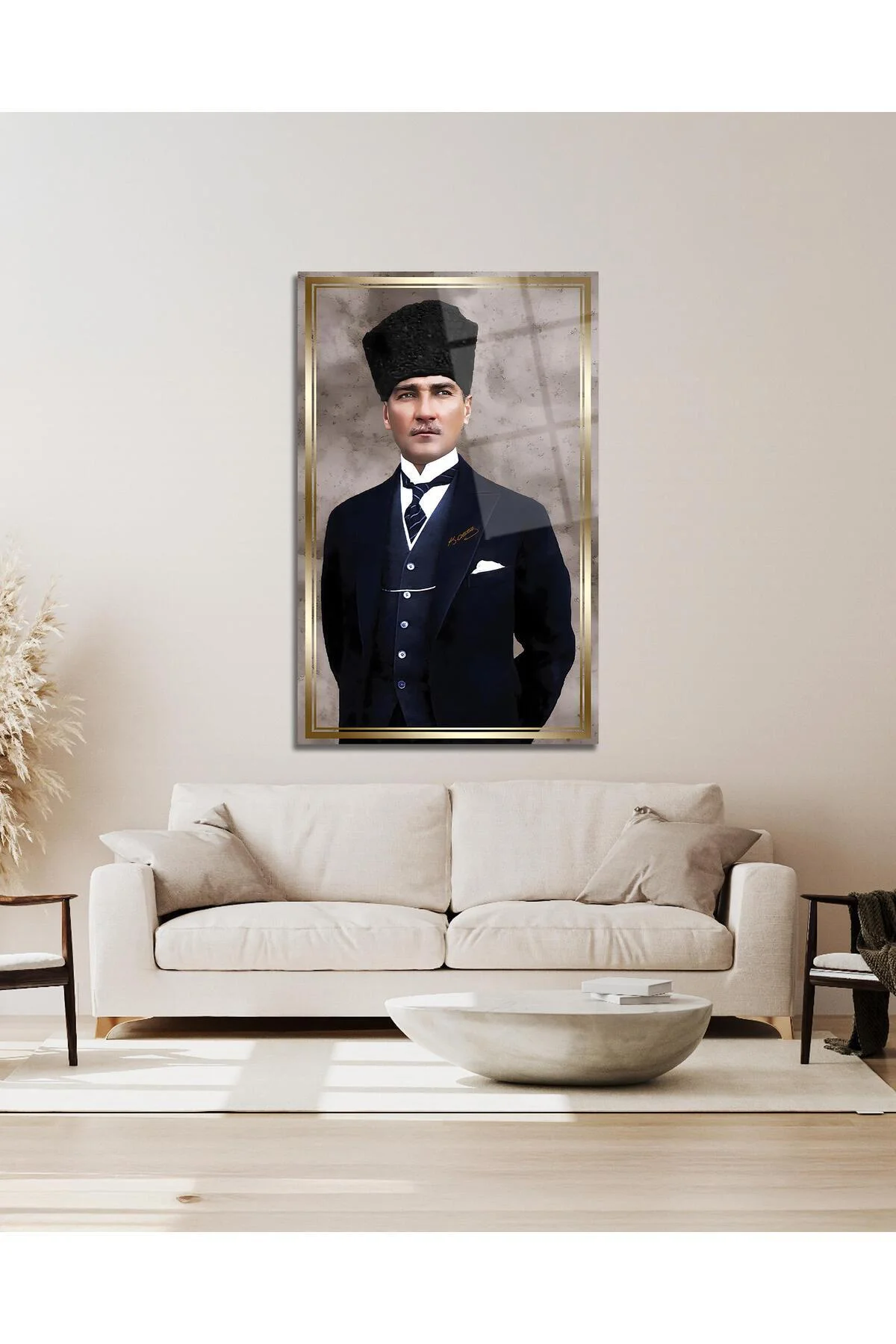 Atatürk Portre Cam Tablo Modern Ev Ofis Salon Hediyelik Büyük Tablo Duvar Dekoru - BYCAGRİ Görsel 4