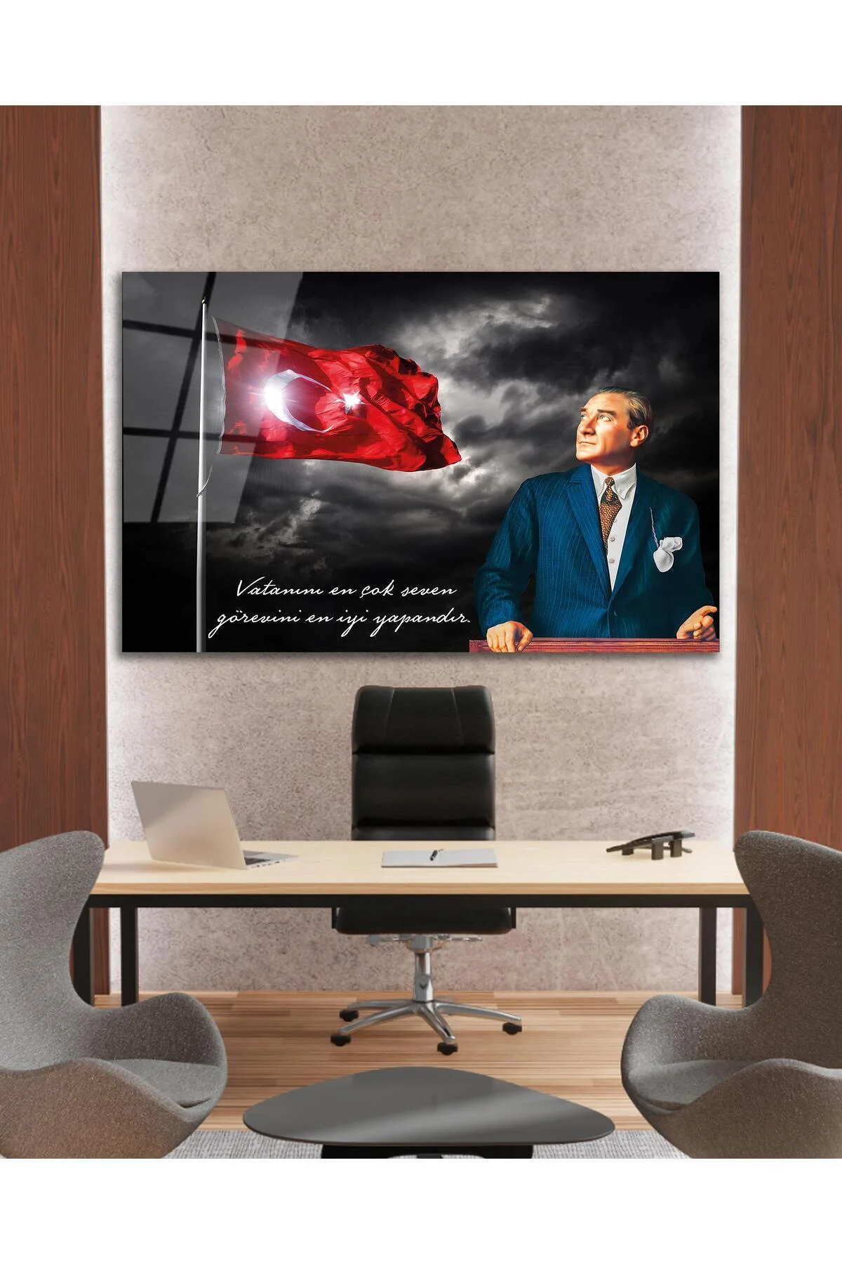 Türk Bayrağı ve Atatürk Cam Tablo Vatanını En Çok Seven Modern Ev Ofis Salon Kurum Hediyelik Tablo - BYCAGRİ Görsel 8