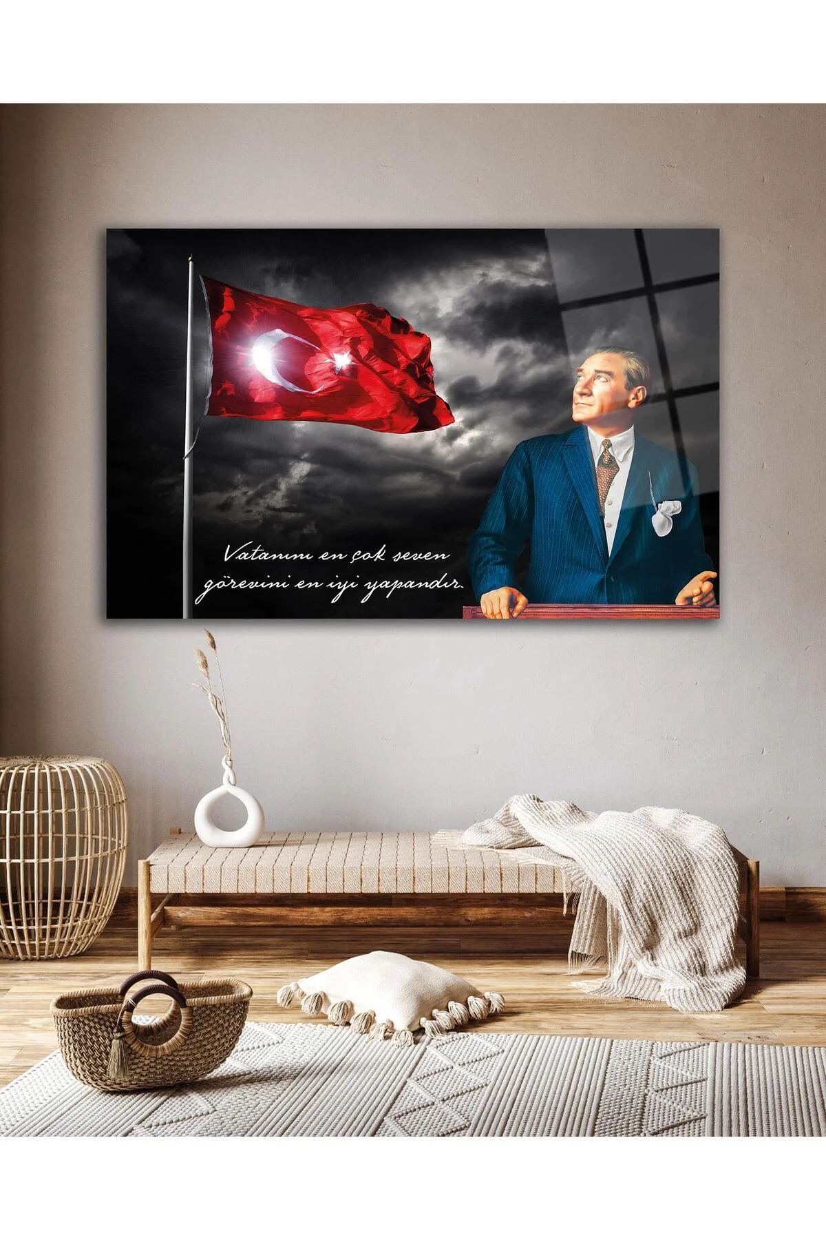 Türk Bayrağı ve Atatürk Cam Tablo Vatanını En Çok Seven Modern Ev Ofis Salon Kurum Hediyelik Tablo - BYCAGRİ Görsel 7