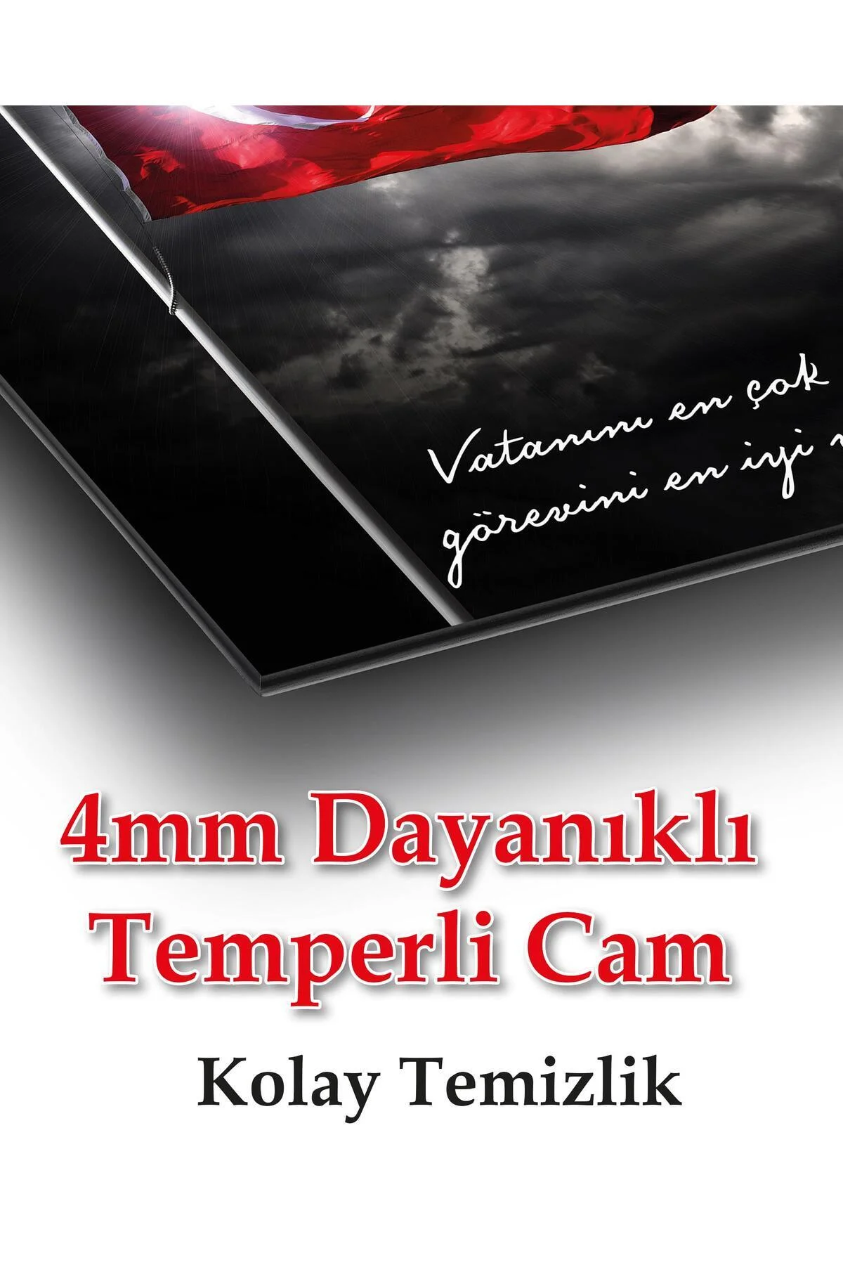Türk Bayrağı ve Atatürk Cam Tablo Vatanını En Çok Seven Modern Ev Ofis Salon Kurum Hediyelik Tablo - BYCAGRİ Görsel 4