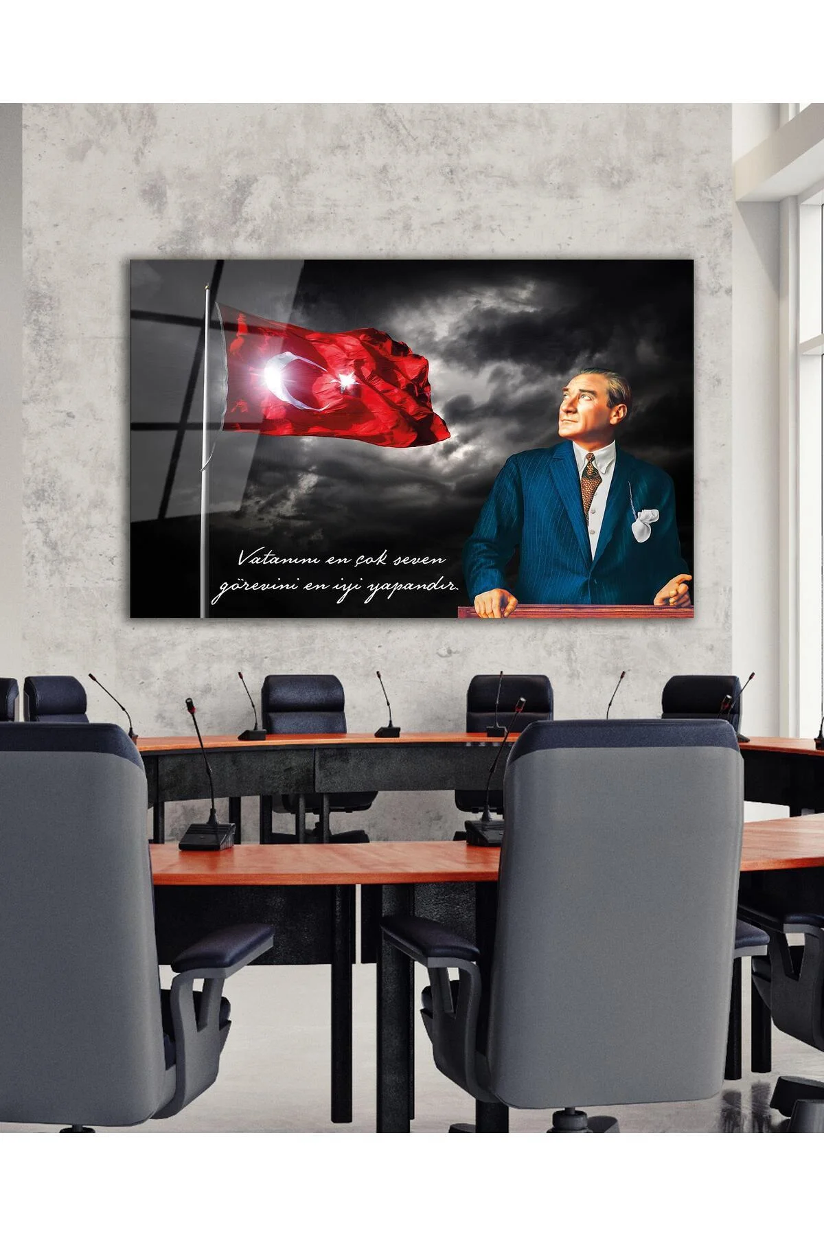 Türk Bayrağı ve Atatürk Cam Tablo Vatanını En Çok Seven Modern Ev Ofis Salon Kurum Hediyelik Tablo