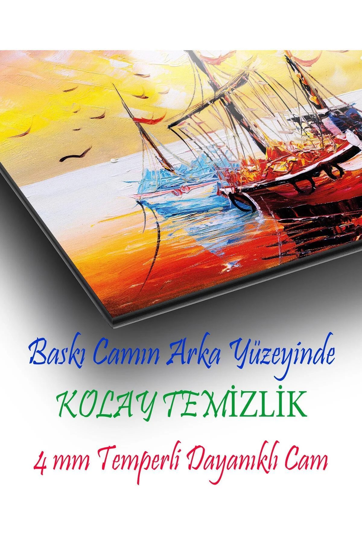 Soyut Manzara Deniz ve Gemi Cam Tablo , Ev Ofis Salon Hediyelik Duvar Dekoru - BYCAGRİ Görsel 7