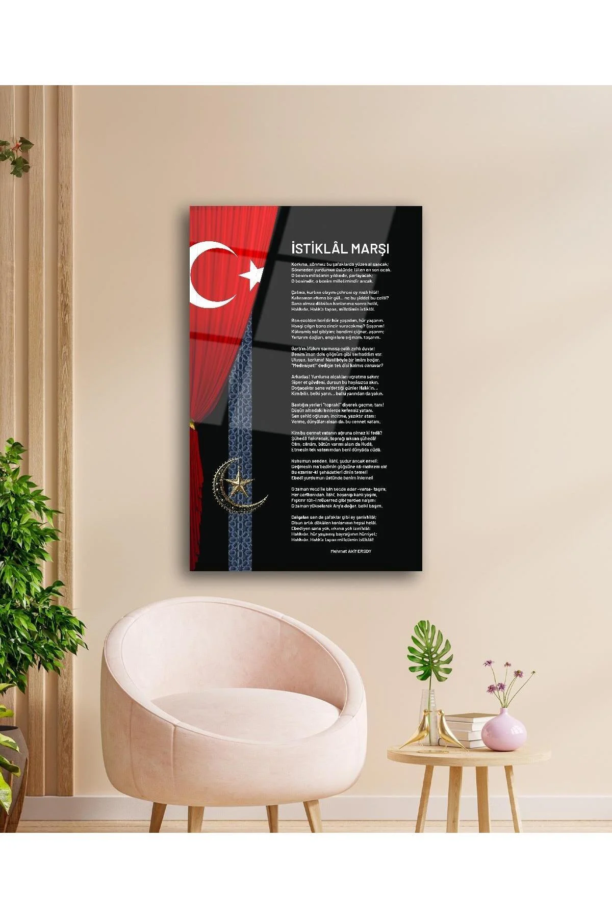 İstiklal Marşı ve Türk Bayrağı Cam Tablo Modern Ev Ofis Salon Hediyelik Büyük Tablo Duvar Dekoru - BYCAGRİ Görsel 2