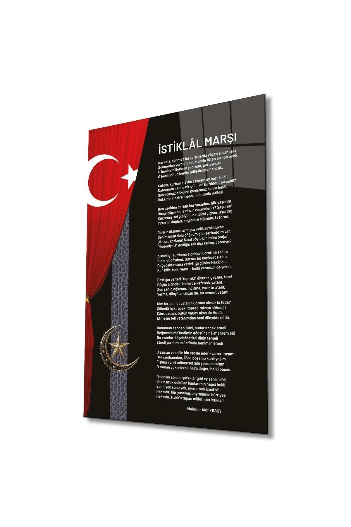 İstiklal Marşı ve Türk Bayrağı Cam Tablo Modern Ev Ofis Salon Hediyelik Büyük Tablo Duvar Dekoru