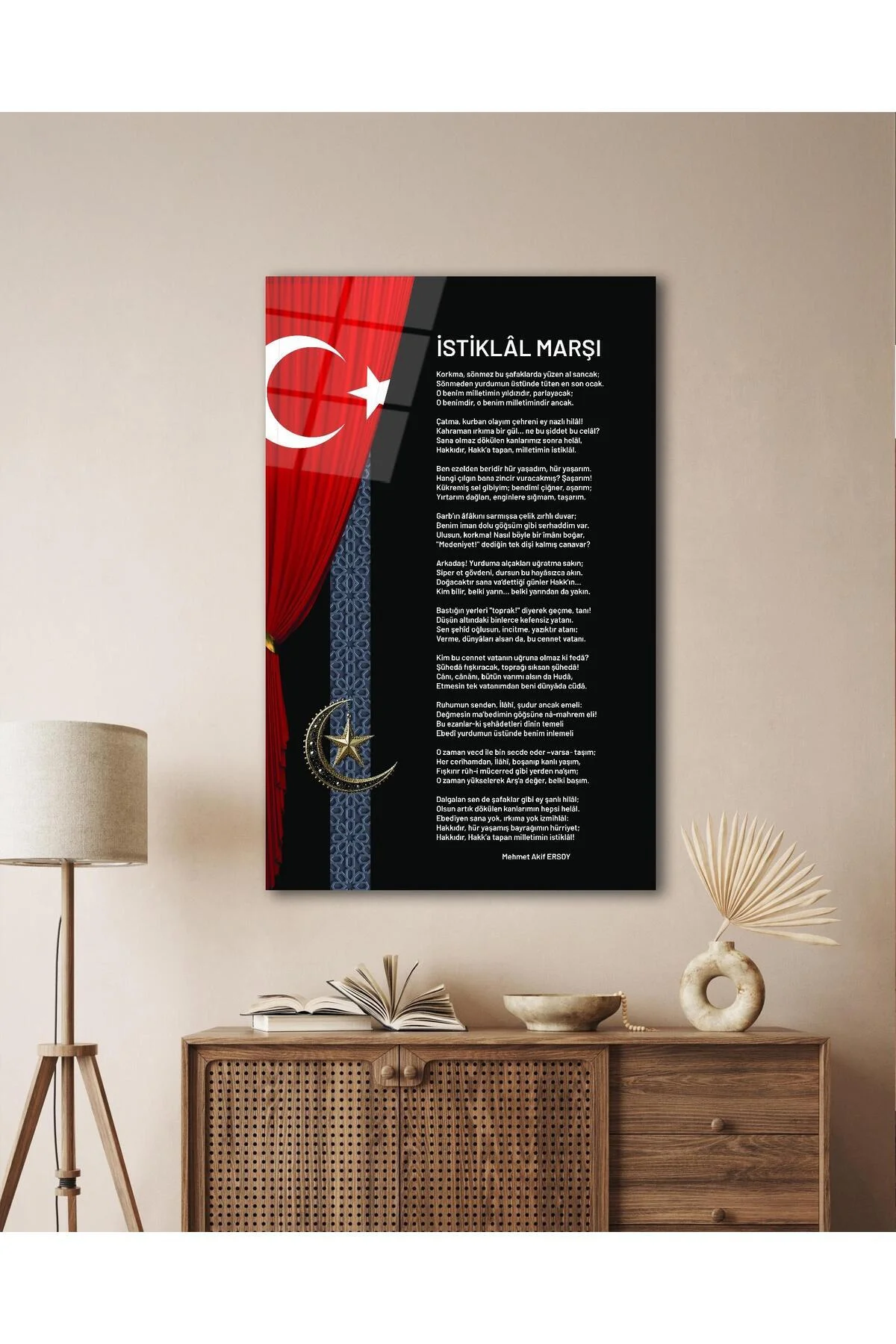 İstiklal Marşı ve Türk Bayrağı Cam Tablo Modern Ev Ofis Salon Hediyelik Büyük Tablo Duvar Dekoru - BYCAGRİ Görsel 5