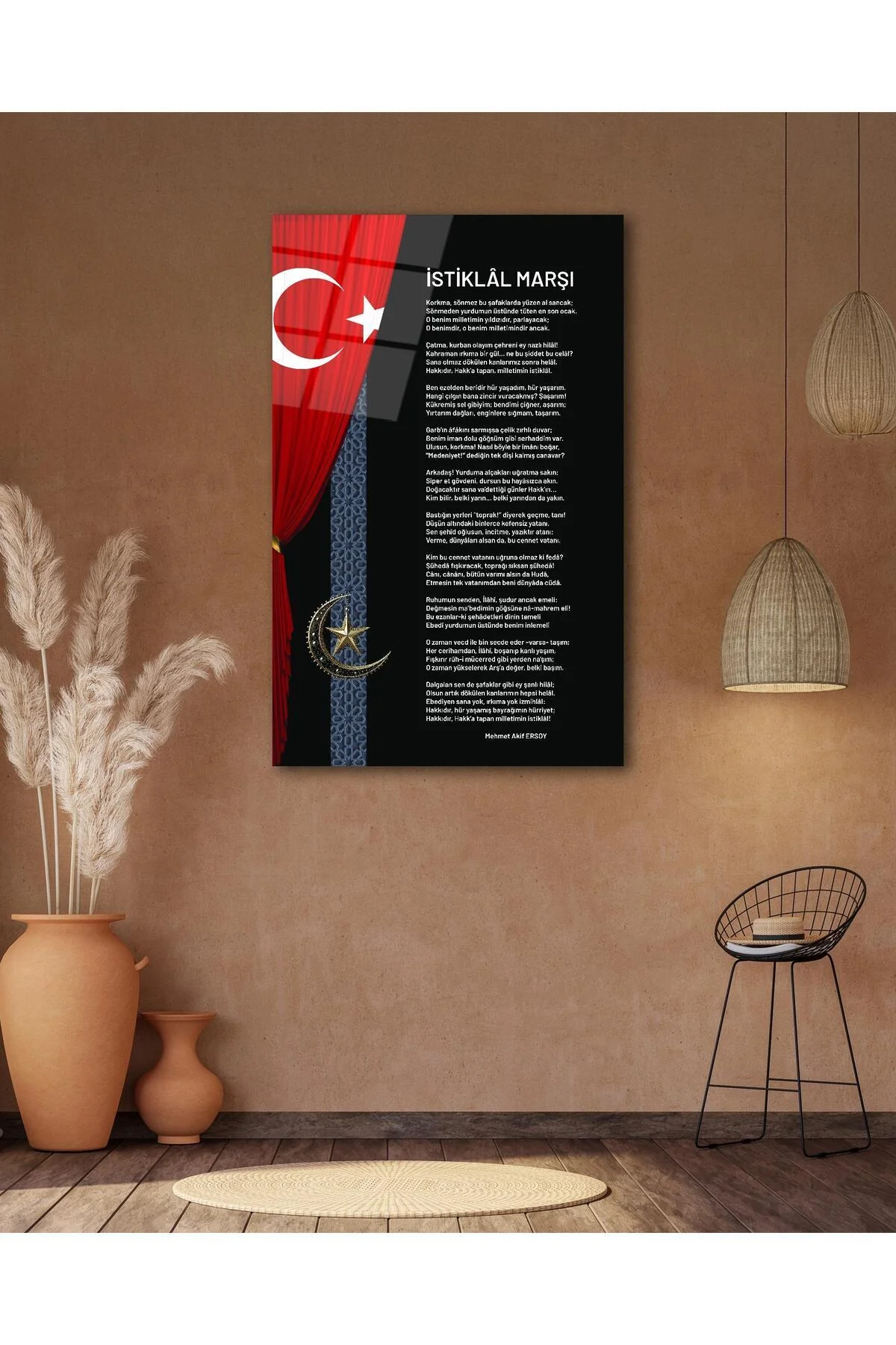 İstiklal Marşı ve Türk Bayrağı Cam Tablo Modern Ev Ofis Salon Hediyelik Büyük Tablo Duvar Dekoru - BYCAGRİ Görsel 6
