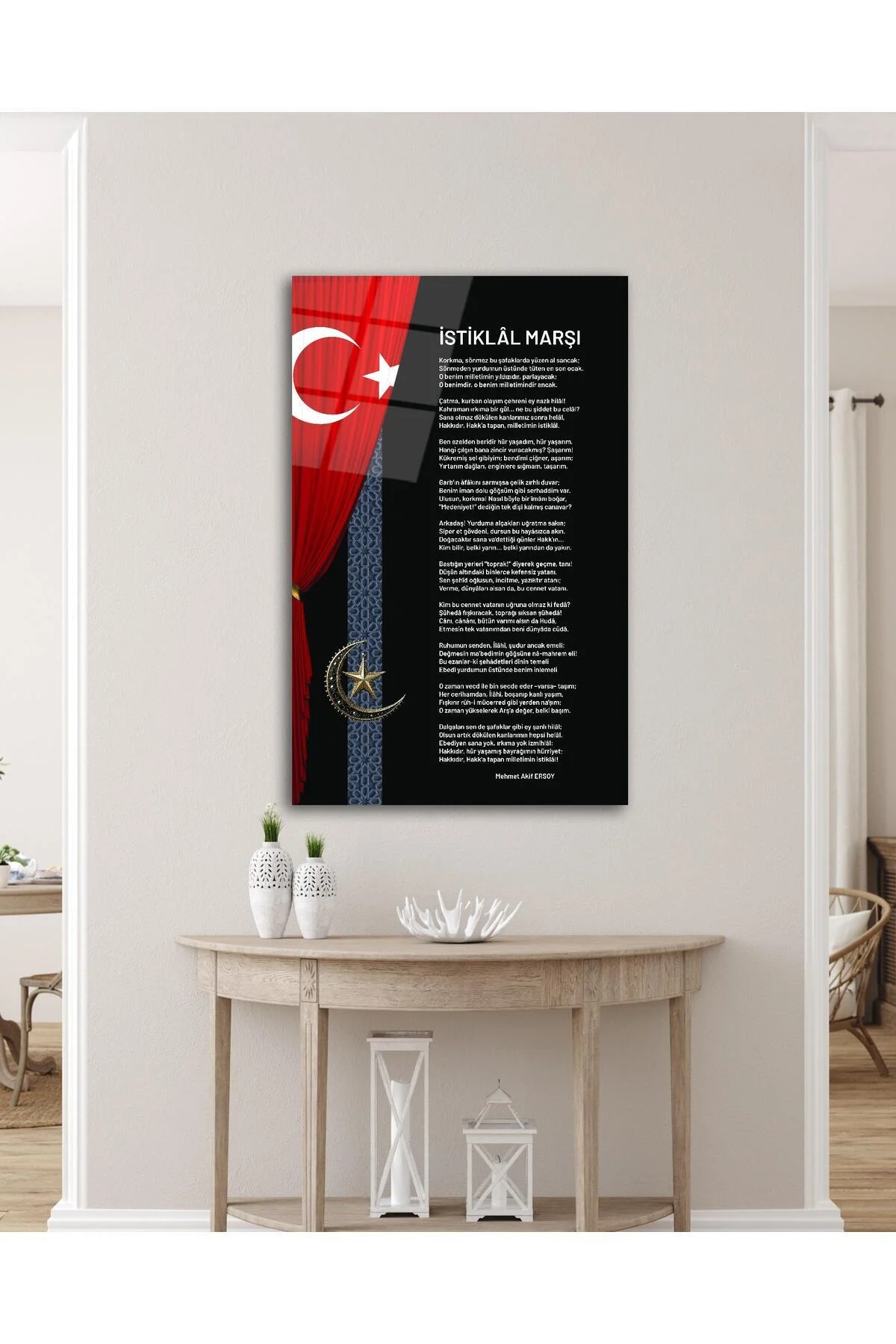 İstiklal Marşı ve Türk Bayrağı Cam Tablo Modern Ev Ofis Salon Hediyelik Büyük Tablo Duvar Dekoru - BYCAGRİ Görsel 4
