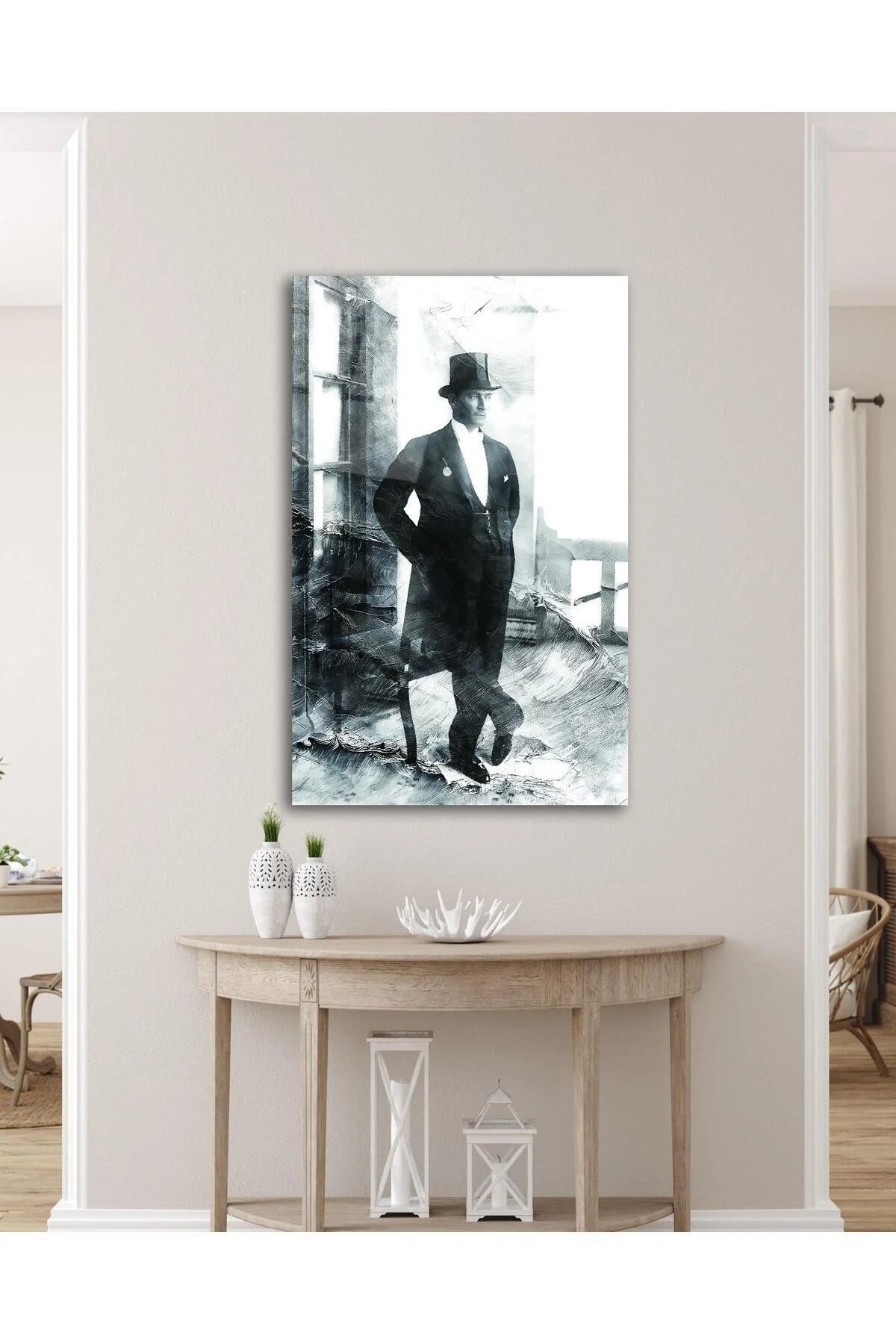 Atatürk Portre Cam Tablo Modern Ev Ofis Salon Hediyelik Büyük Tablo Duvar Dekoru - BYCAGRİ Görsel 4