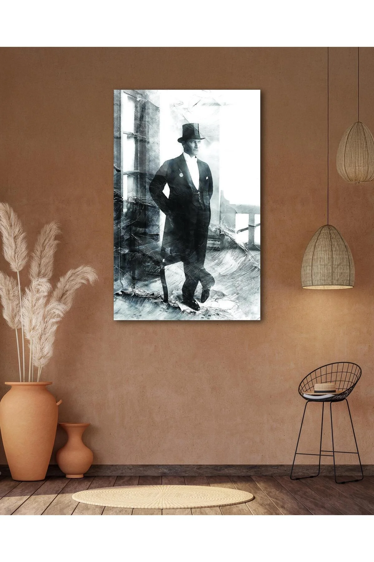 Atatürk Portre Cam Tablo Modern Ev Ofis Salon Hediyelik Büyük Tablo Duvar Dekoru - BYCAGRİ Görsel 6