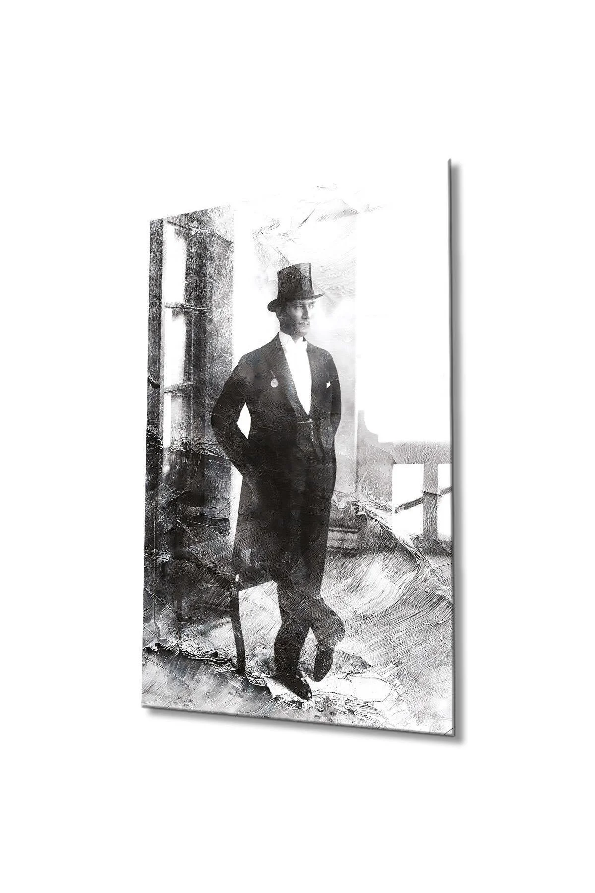 Atatürk Portre Cam Tablo Modern Ev Ofis Salon Hediyelik Büyük Tablo Duvar Dekoru