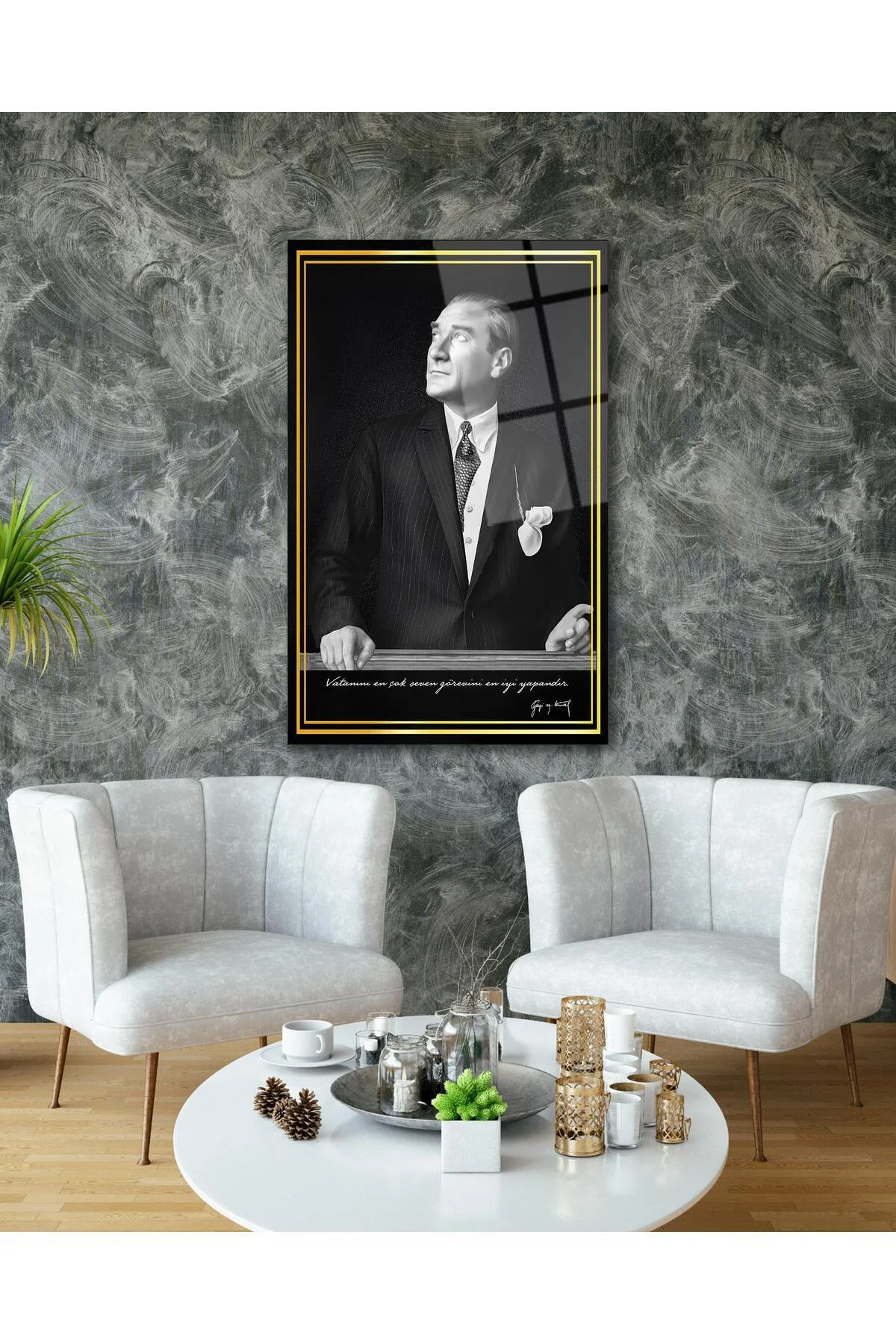 Atatürk Portre Cam Tablo Modern Ev Ofis Salon Hediyelik Büyük Tablo Duvar Dekoru - BYCAGRİ Görsel 6