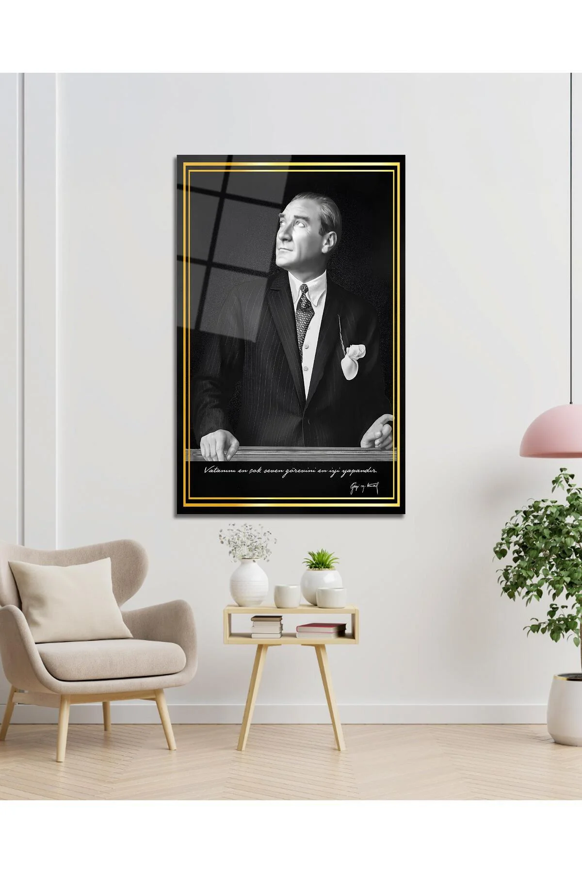Atatürk Portre Cam Tablo Modern Ev Ofis Salon Hediyelik Büyük Tablo Duvar Dekoru - BYCAGRİ Görsel 2