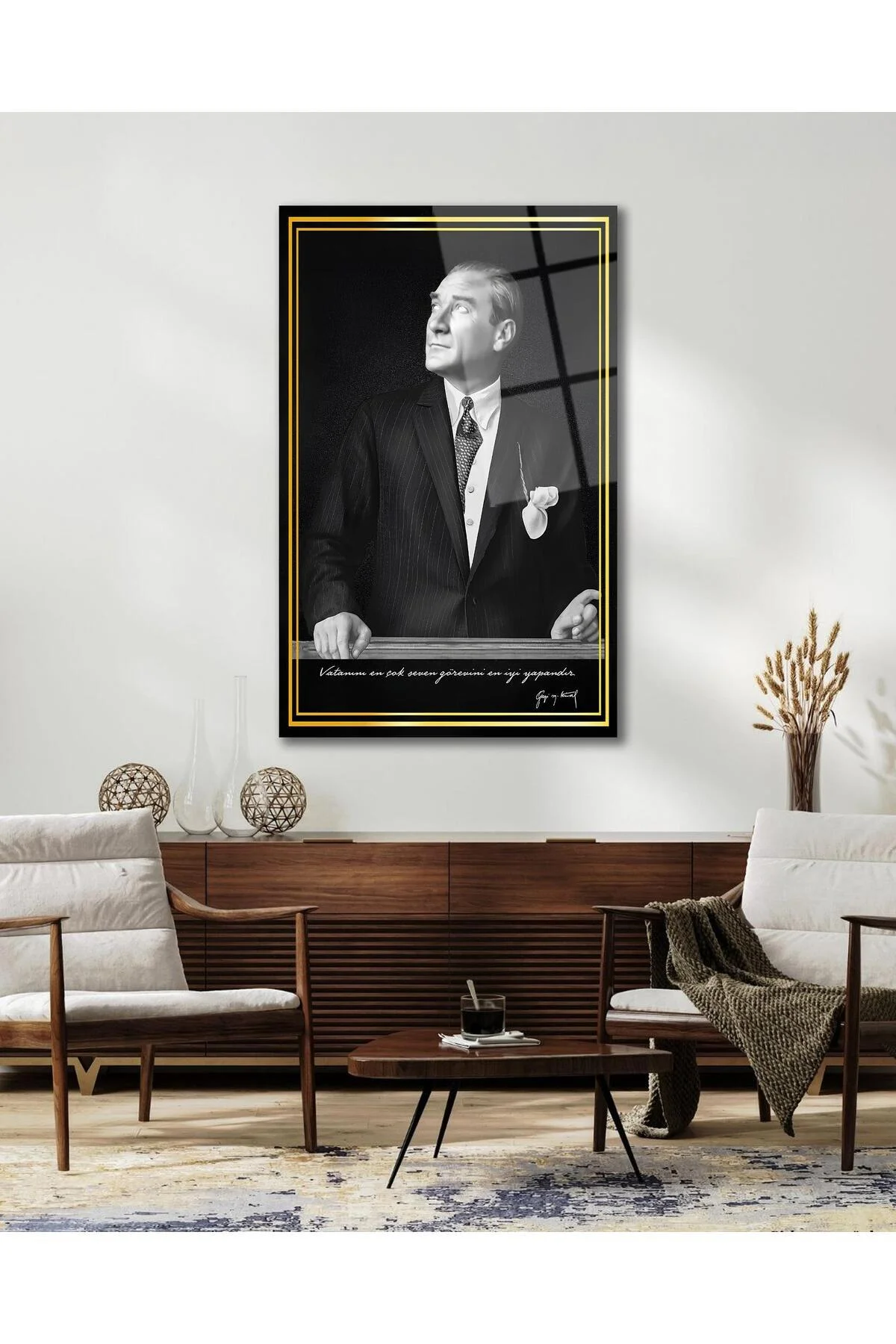 Atatürk Portre Cam Tablo Modern Ev Ofis Salon Hediyelik Büyük Tablo Duvar Dekoru - BYCAGRİ Görsel 3