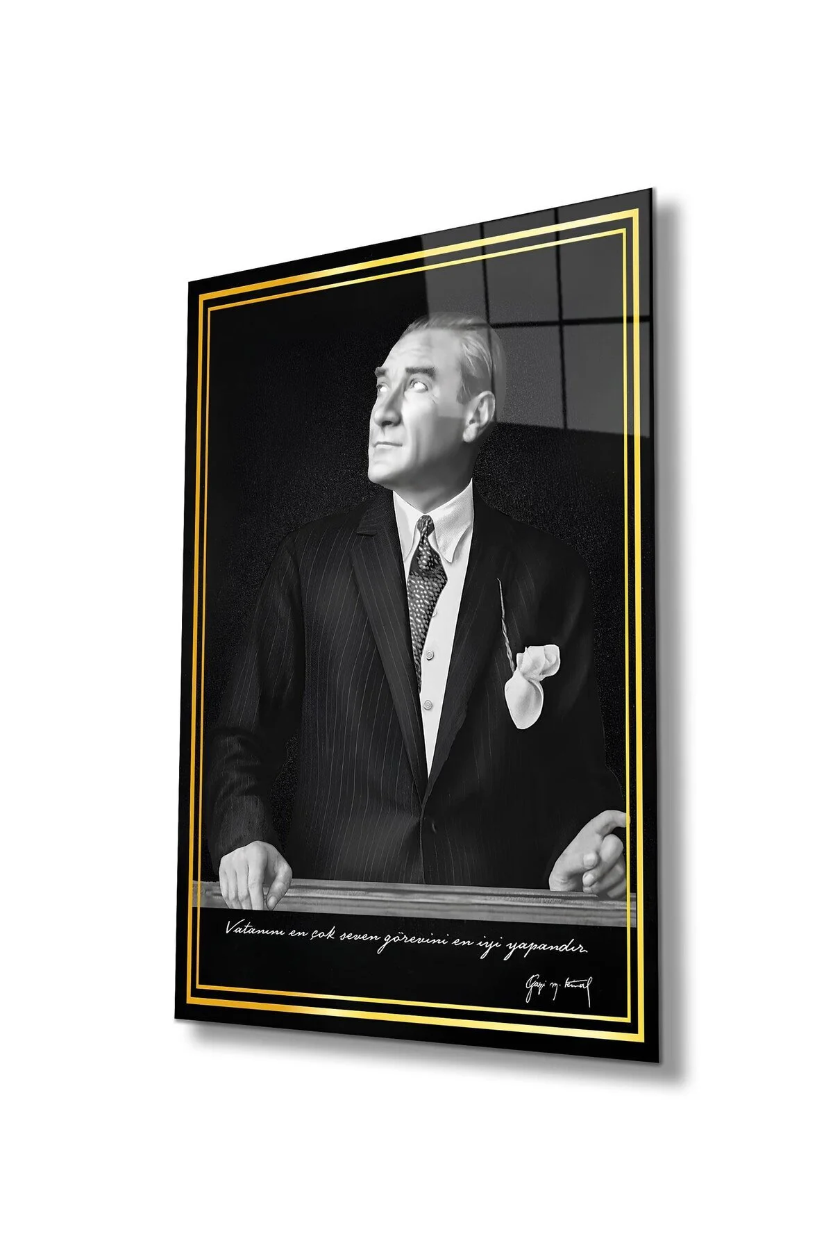 Atatürk Portre Cam Tablo Modern Ev Ofis Salon Hediyelik Büyük Tablo Duvar Dekoru