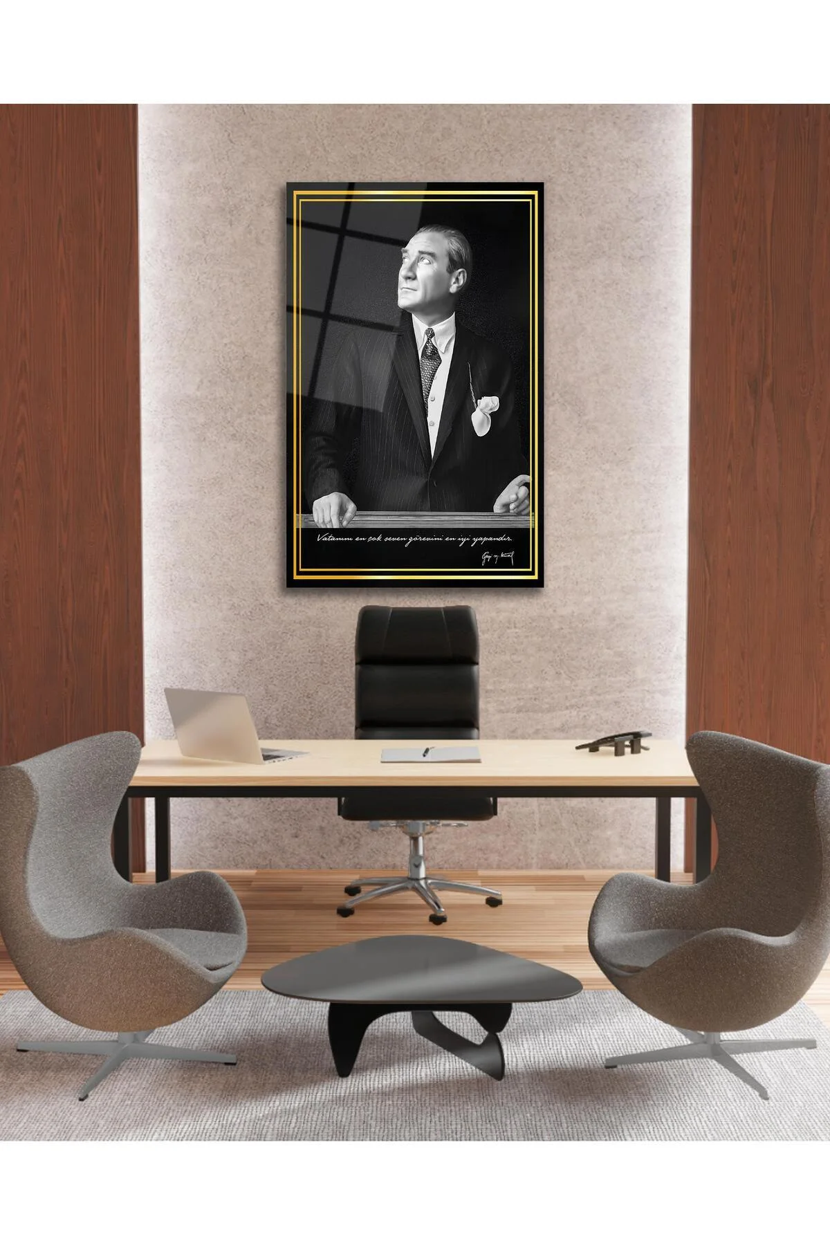 Atatürk Portre Cam Tablo Modern Ev Ofis Salon Hediyelik Büyük Tablo Duvar Dekoru - BYCAGRİ Görsel 5