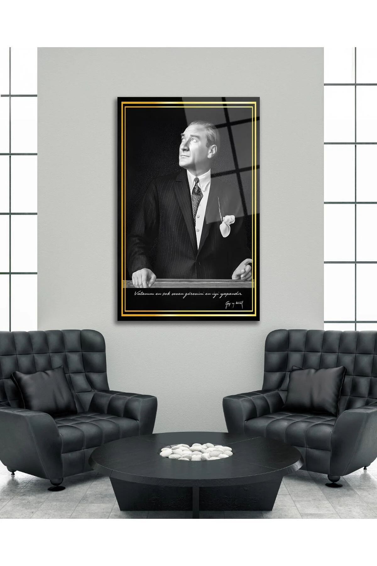 Atatürk Portre Cam Tablo Modern Ev Ofis Salon Hediyelik Büyük Tablo Duvar Dekoru - BYCAGRİ Görsel 4