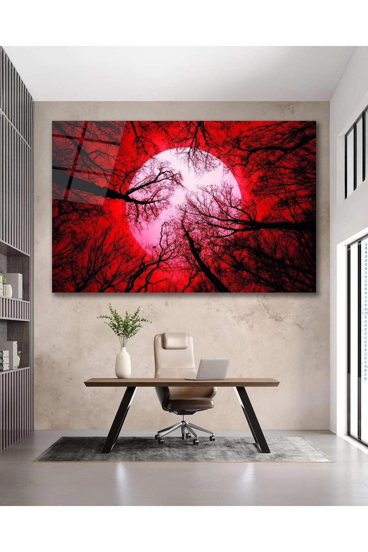 Doğa Ağaçlar Cam Tablo Modern Ev Ofis Salon Hediyelik Büyük Tablo Duvar Dekoru - BYCAGRİ Görsel 5