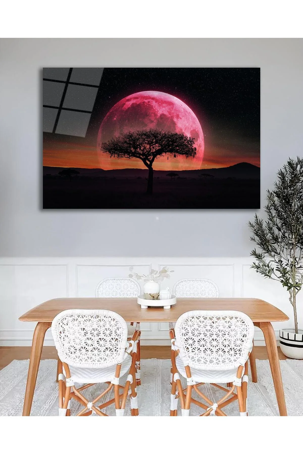 Ağaç Ay Manzara Cam Tablo Modern Ev Ofis Salon Hediyelik Büyük Tablo Duvar Dekoru - BYCAGRİ Görsel 3