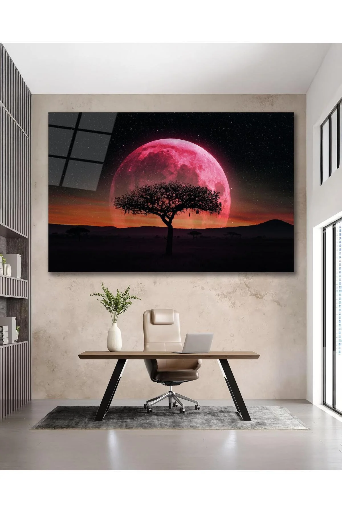 Ağaç Ay Manzara Cam Tablo Modern Ev Ofis Salon Hediyelik Büyük Tablo Duvar Dekoru - BYCAGRİ Görsel 5