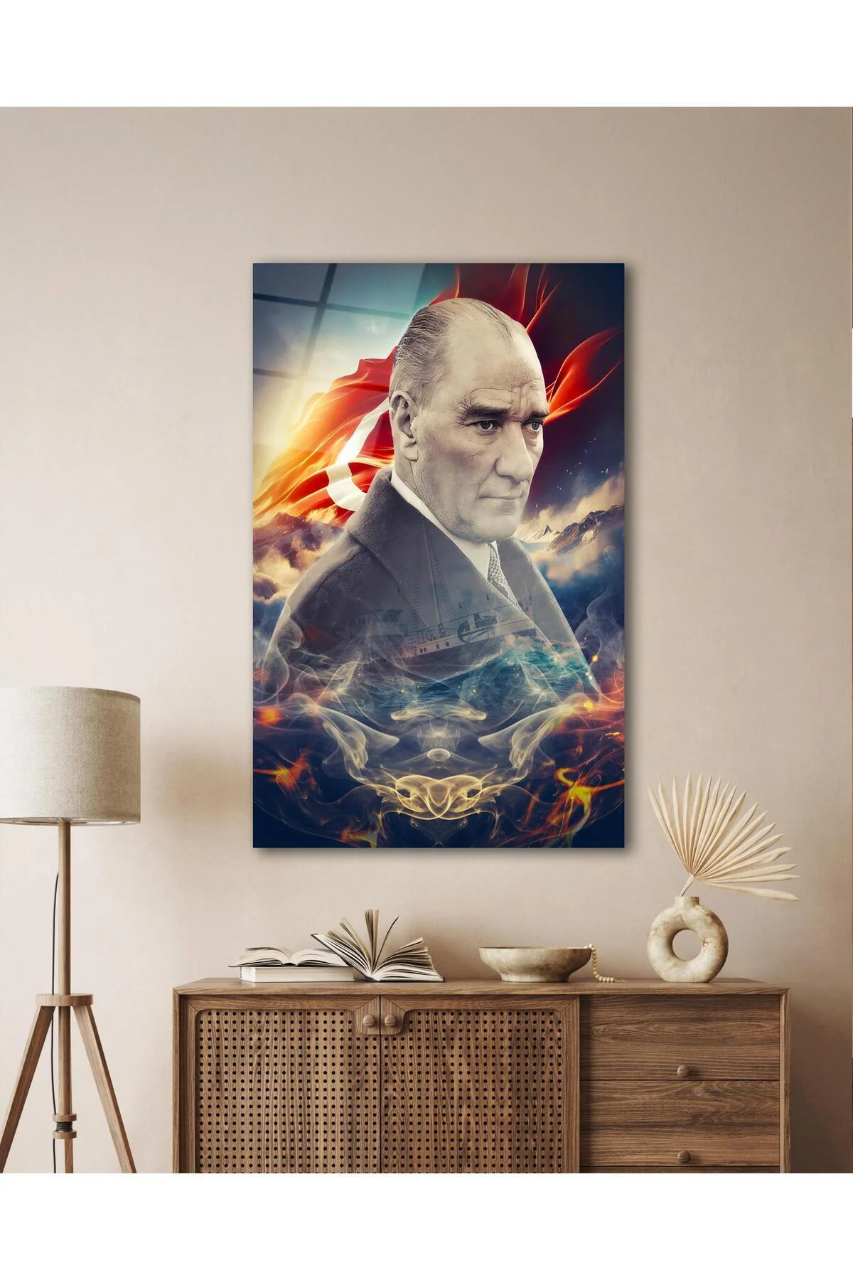 Atatürk Portre ve Türk Bayrağı Cam Tablo Modern Ev Ofis Salon Hediyelik Büyük Tablo Duvar Dekoru - BYCAGRİ Görsel 5