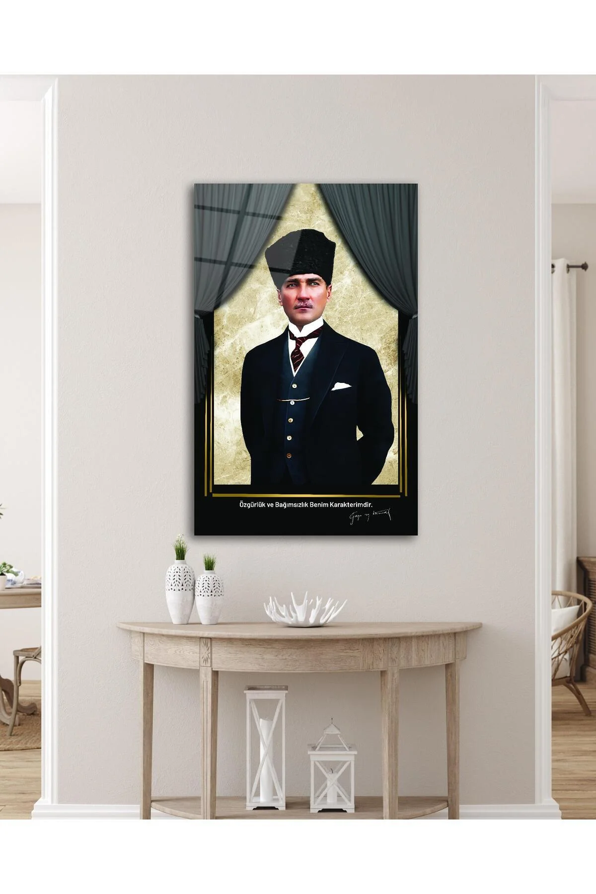 Atatürk Portre Cam Tablo Modern Ev Ofis Salon Hediyelik Büyük Tablo Duvar Dekoru - BYCAGRİ Görsel 4