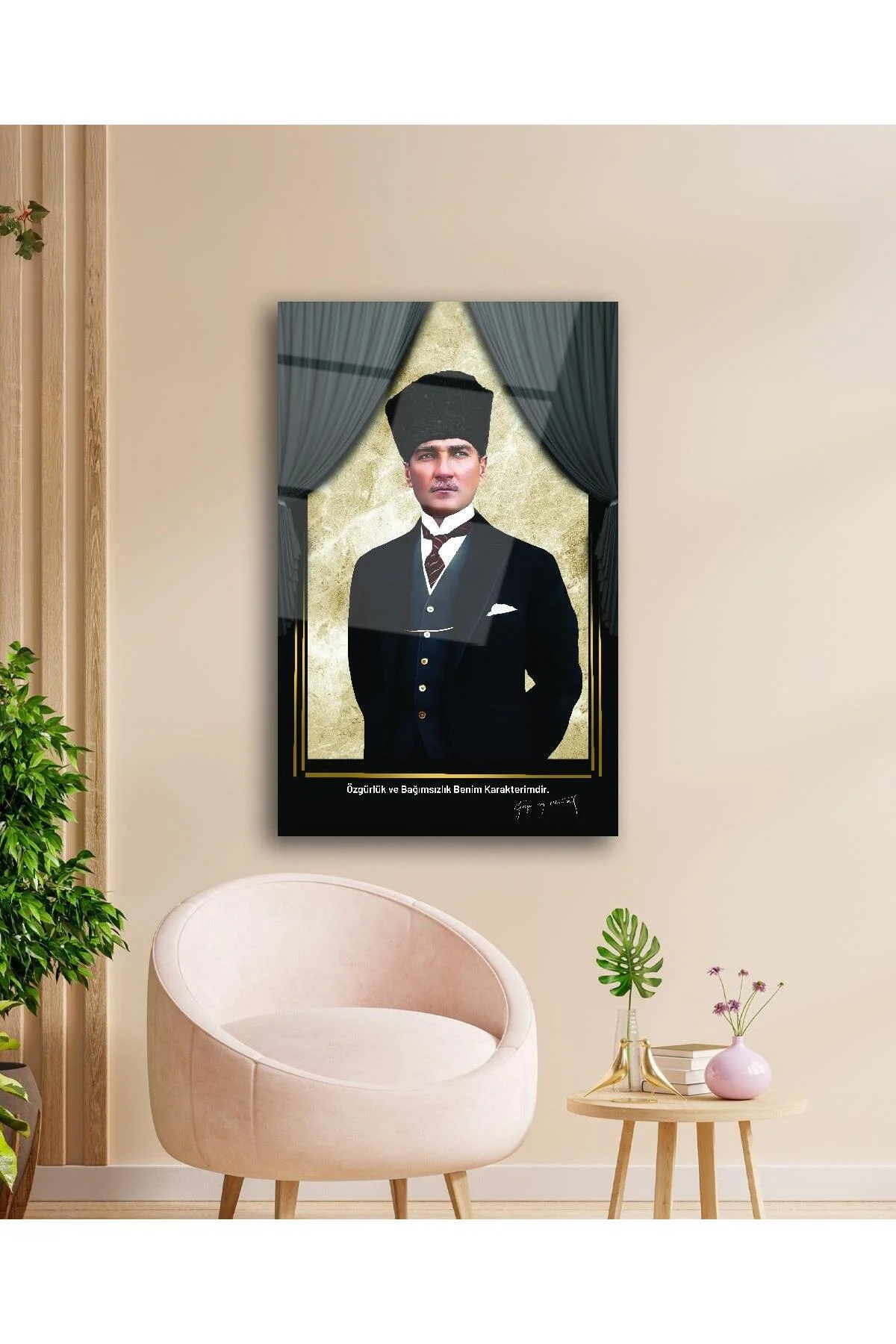 Atatürk Portre Cam Tablo Modern Ev Ofis Salon Hediyelik Büyük Tablo Duvar Dekoru - BYCAGRİ Görsel 2