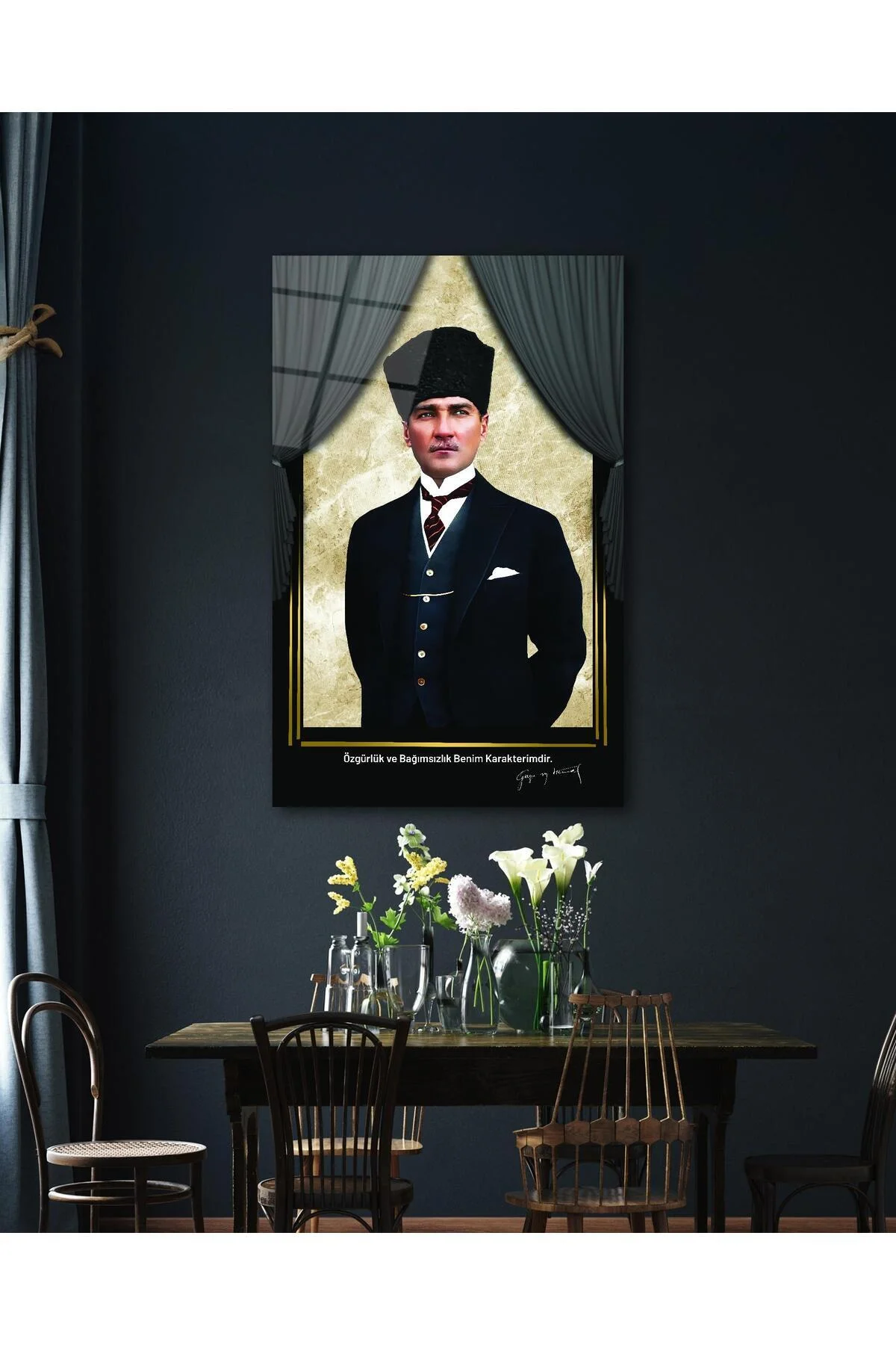 Atatürk Portre Cam Tablo Modern Ev Ofis Salon Hediyelik Büyük Tablo Duvar Dekoru - BYCAGRİ Görsel 3