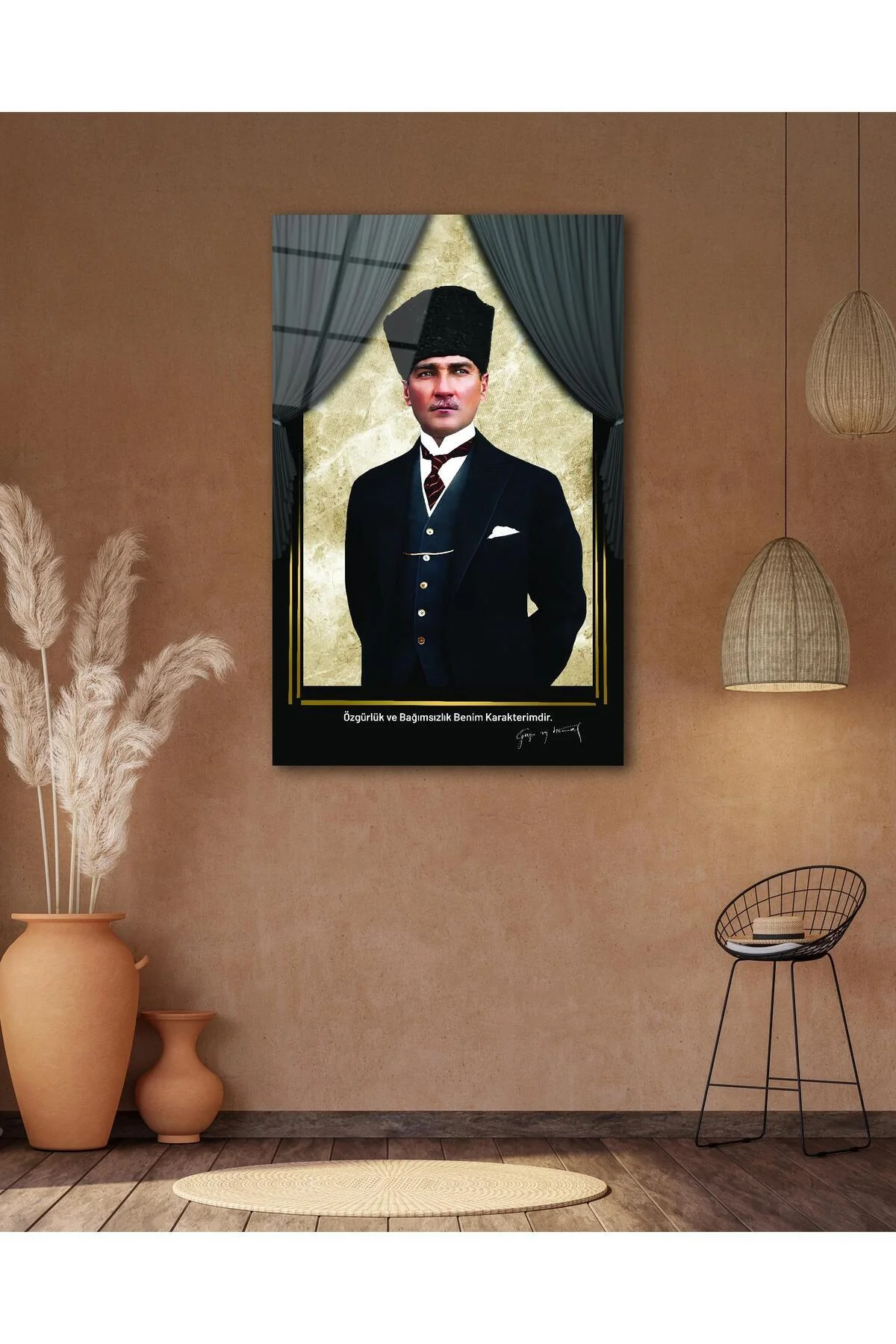 Atatürk Portre Cam Tablo Modern Ev Ofis Salon Hediyelik Büyük Tablo Duvar Dekoru - BYCAGRİ Görsel 6
