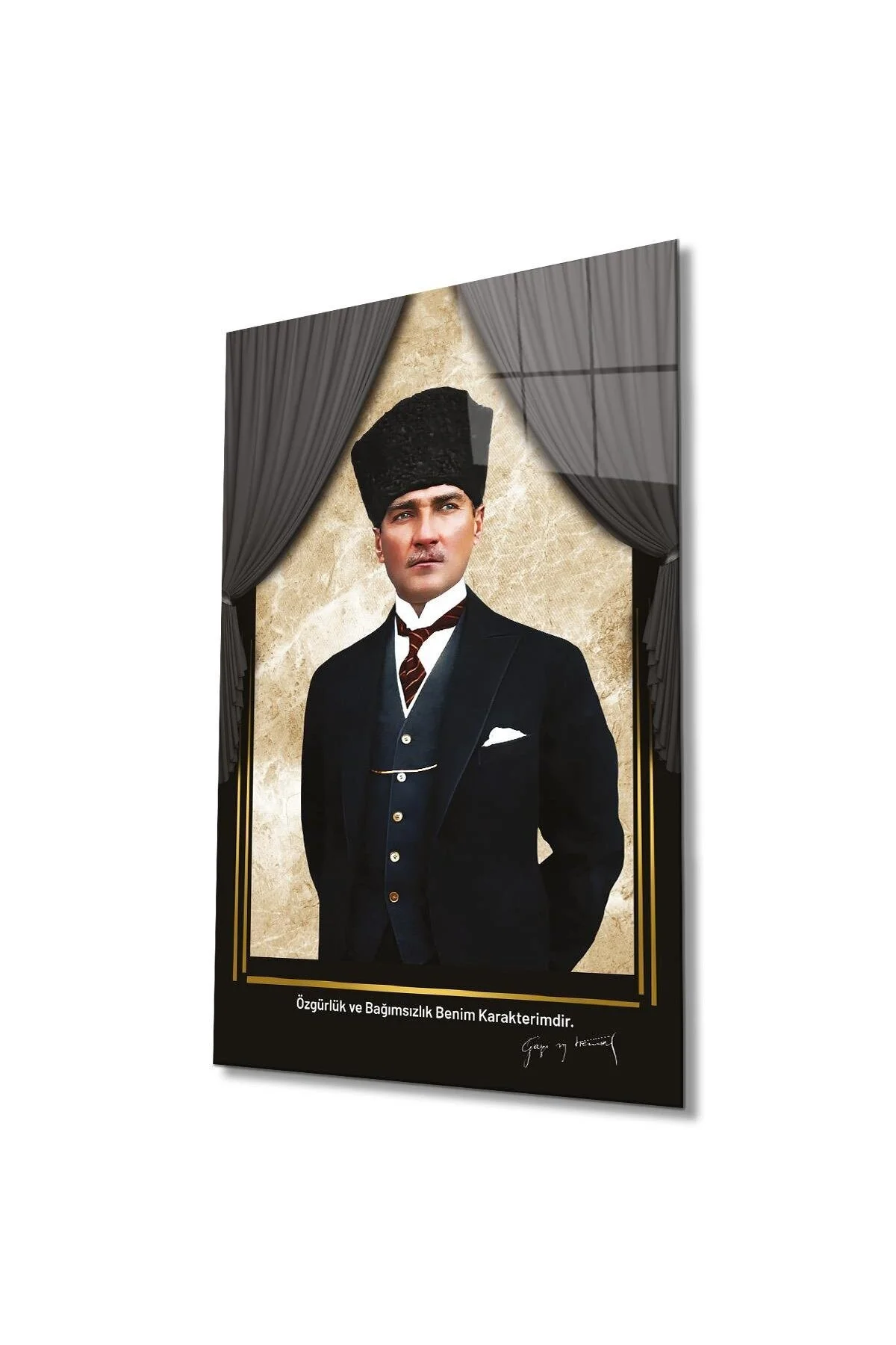 Atatürk Portre Cam Tablo Modern Ev Ofis Salon Hediyelik Büyük Tablo Duvar Dekoru
