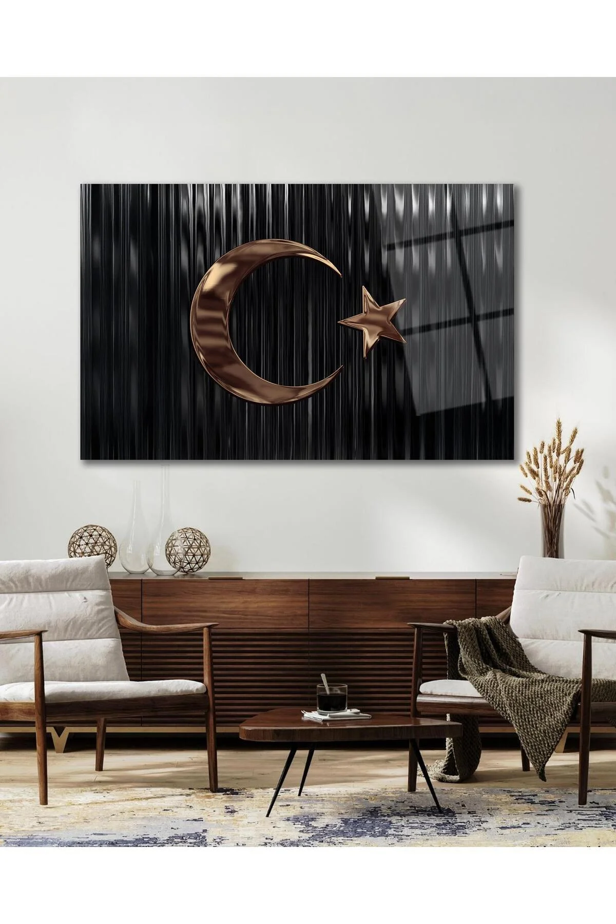 Türk Bayrağı Cam Tablo Bakır Renk Modern Ev Ofis Salon Kurum Hediyelik Tablo - BYCAGRİ Görsel 7