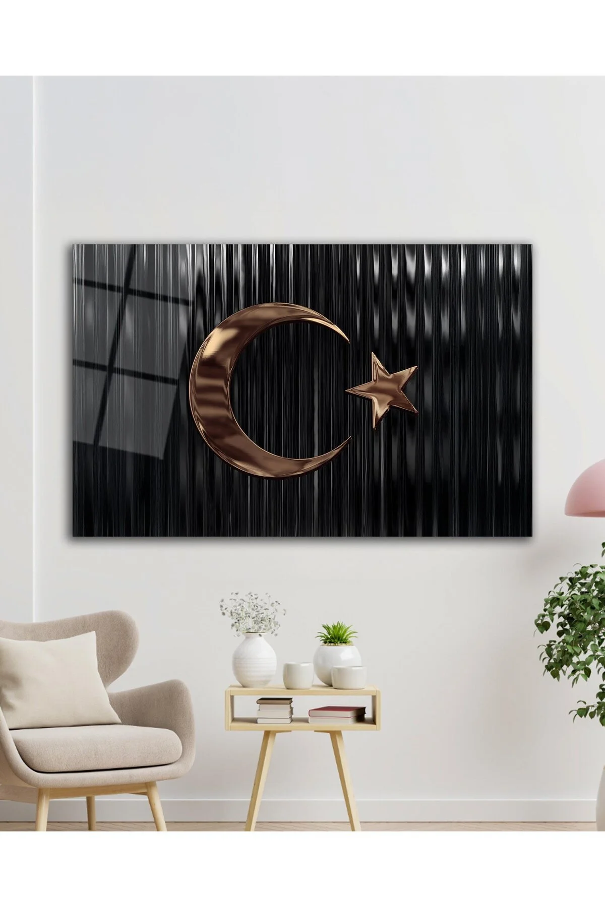 Türk Bayrağı Cam Tablo Bakır Renk Modern Ev Ofis Salon Kurum Hediyelik Tablo - BYCAGRİ Görsel 4