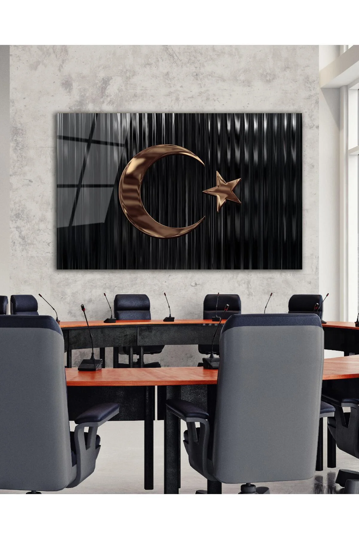 Türk Bayrağı Cam Tablo Bakır Renk Modern Ev Ofis Salon Kurum Hediyelik Tablo - BYCAGRİ Görsel 2