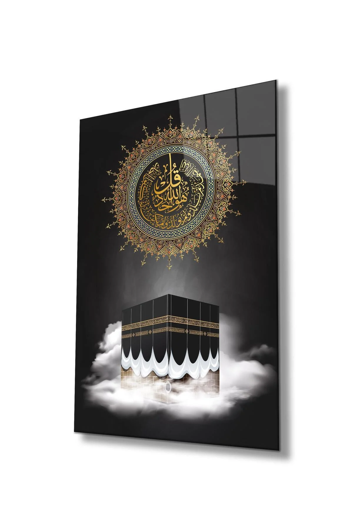 İhlas Suresi ve Kabe Cam Tablo Dini İslami Modern Ev Ofis Salon Hediyelik Büyük Tablo Duvar Dekoru - BYCAGRİ Görsel 2